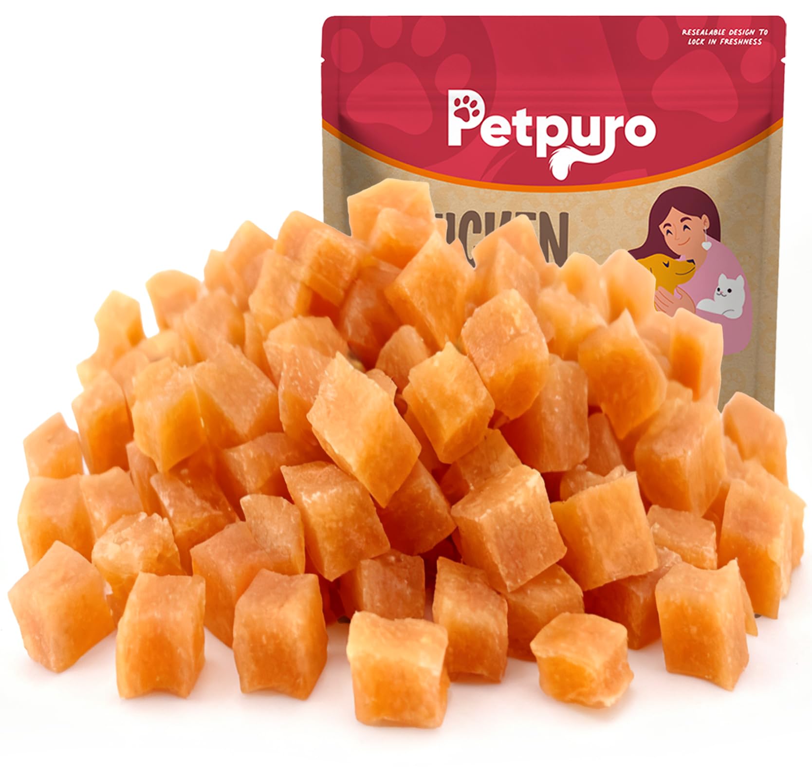 PETPURO Soft Chicken Treats for Dogs and Cats, Grain Free Training Snacks, High Protein Chewy Bites for Small Dogs and Kittens,