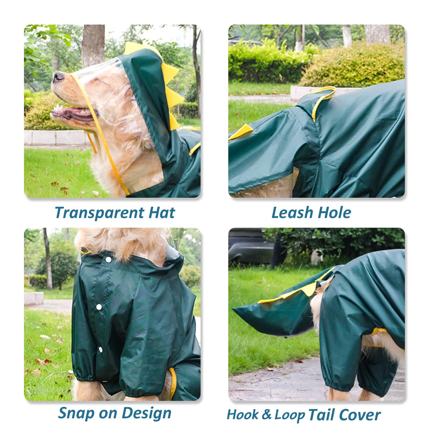 Harikaji Dog Raincoat, Tail Protect Legs Cover Dinosaur Cosplay Raincoat Costume Cute Animals Pattern Raincoat Jacket For Medium