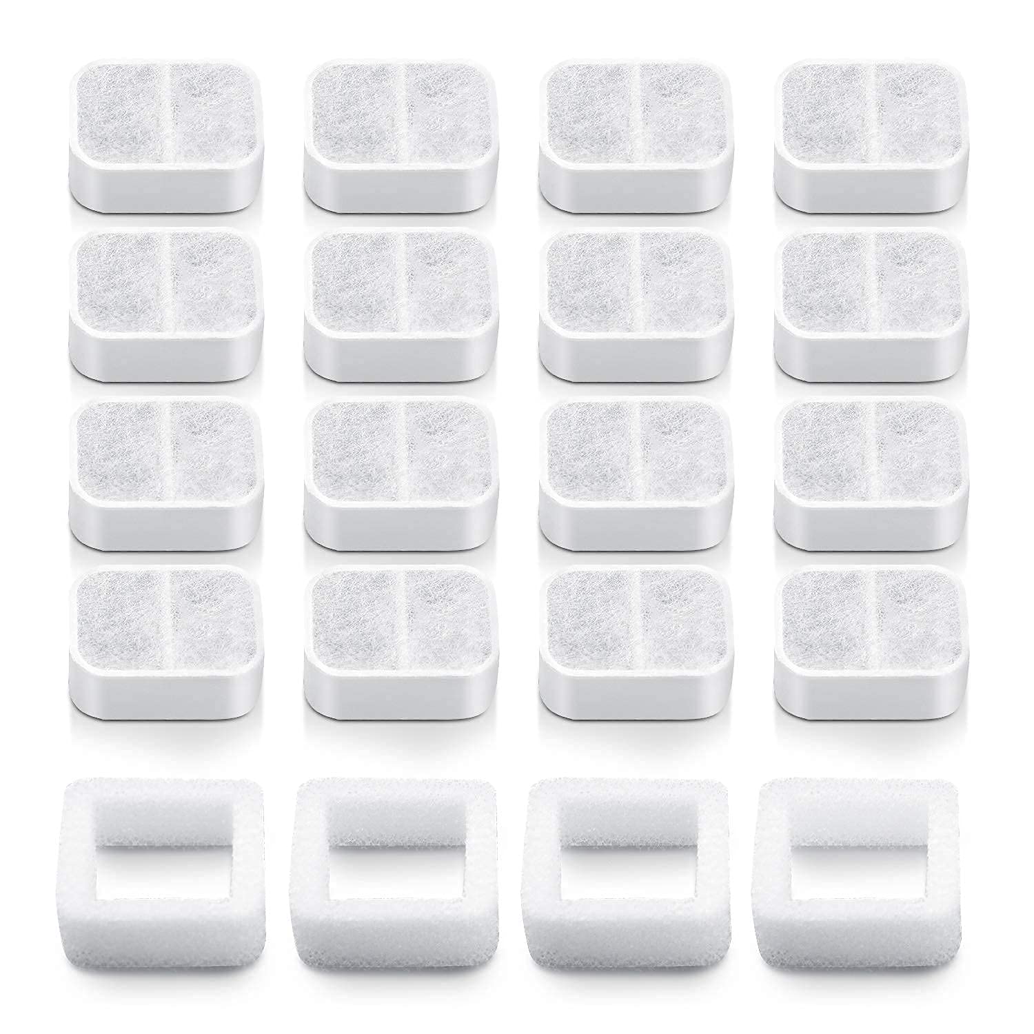 20 Pack Ceramic Cat Water Fountain Replacement Filters, 16 Pack Pet Fountain Replacement Filters and 4 Pack Foam Filters for Tri