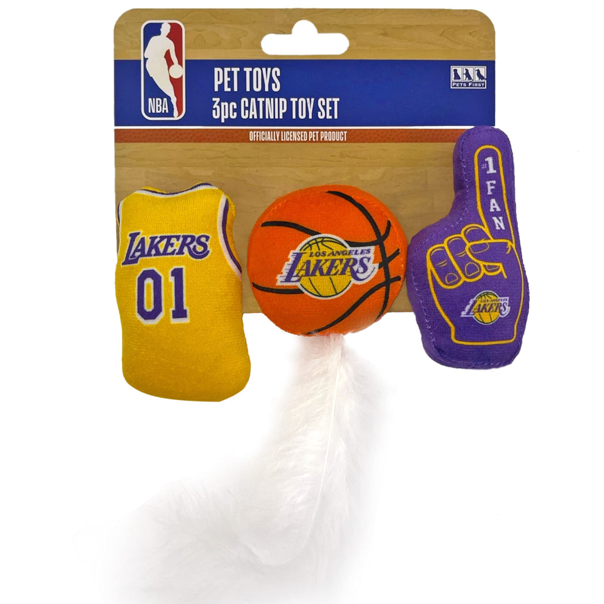 Best Plush Cat Toy - Nba La Lakers Complete Set Of 3 Piece Cat Toys Filled With Fresh Catnip. Includes: 1 Jersey Cat Toy, 1 Basketball Cat Toy With Feathers & 1 #1 Fan Cat Toy. Beautiful Team Logos