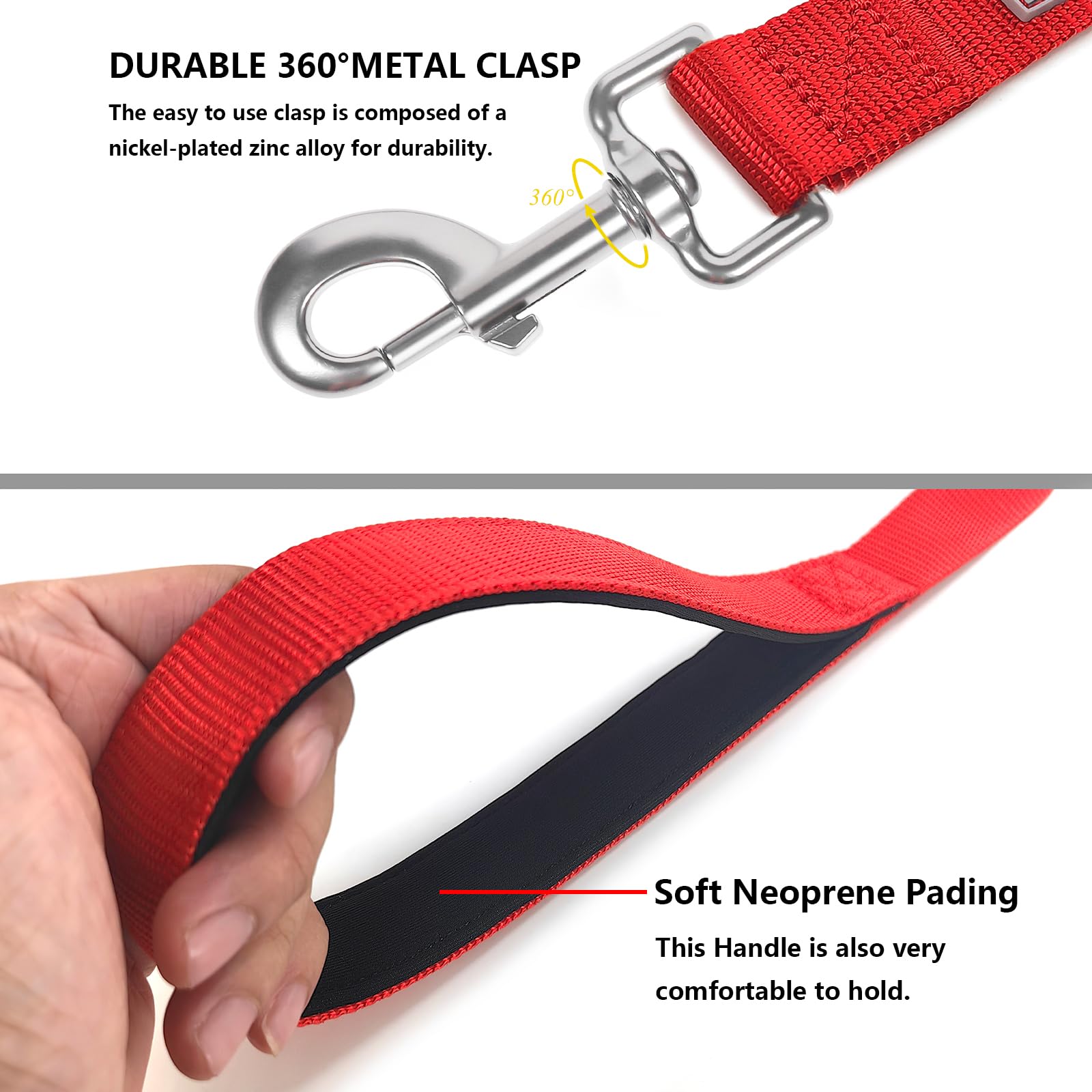 Penseepet Basic Dog Leashes 6 Ft Padded Handle Nylon Dogs Leashes For Medium Dogs Red