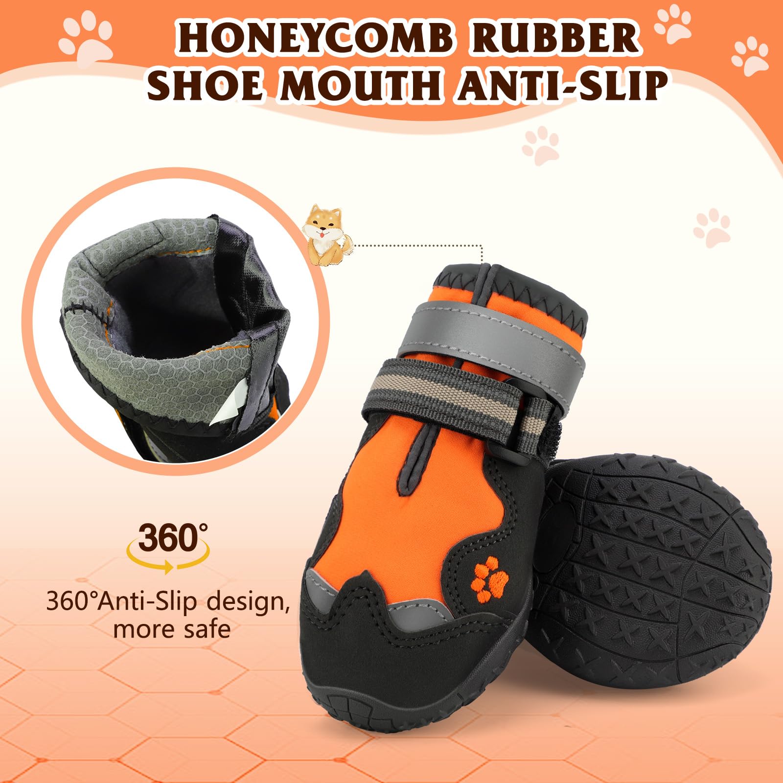 Dog Shoes, FISHOAKY Dog Shoes for Large Dogs, 360Anti Slip Medium Dog Boots & Paw Protectors Winter Snowy and Summer Hot Pavemen