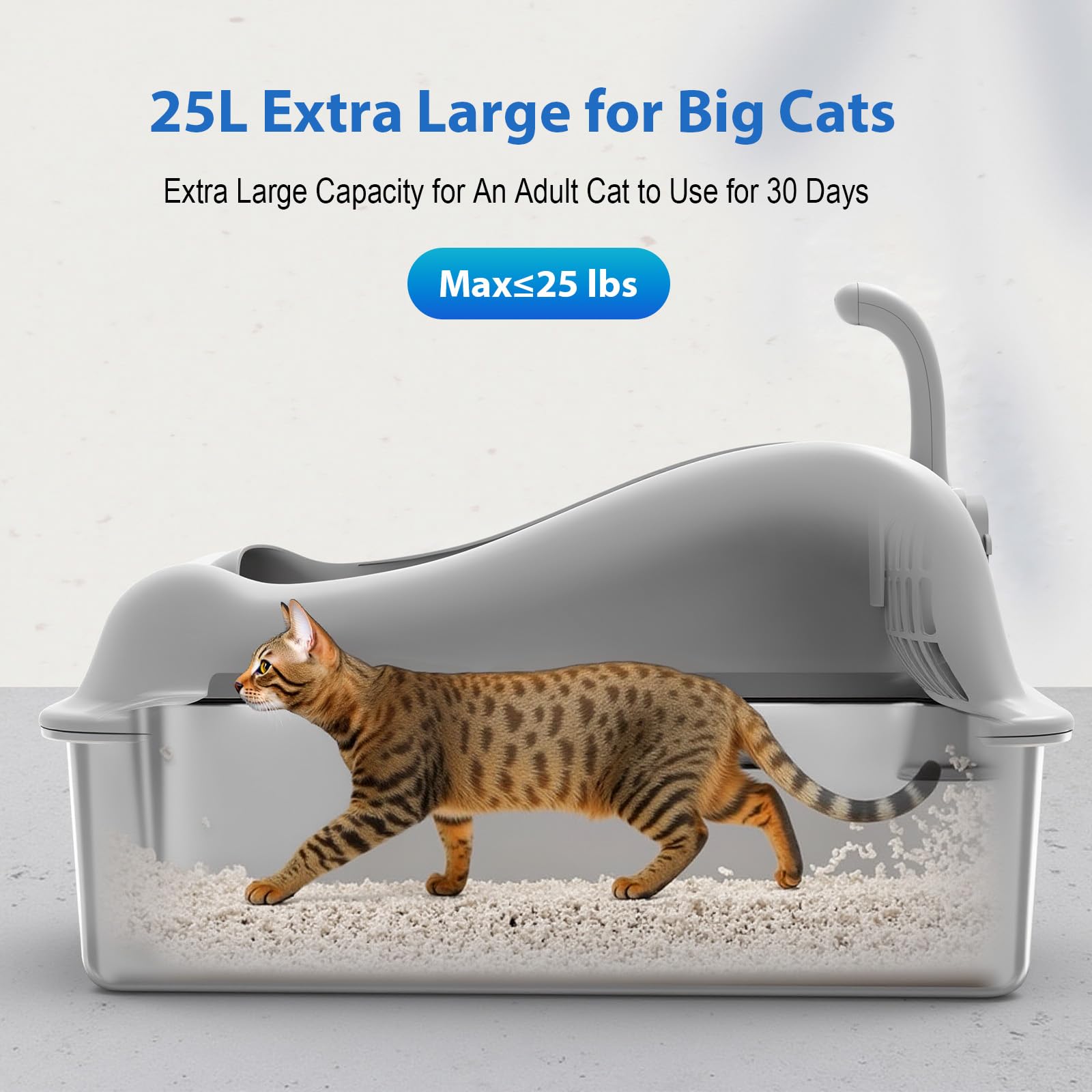Furkid Stainless Steel Cat Litter Box With Lid, Xl Extra Large Litter Box For Big Cats, High Sided Kitty Metal Pan With Pedal Fi