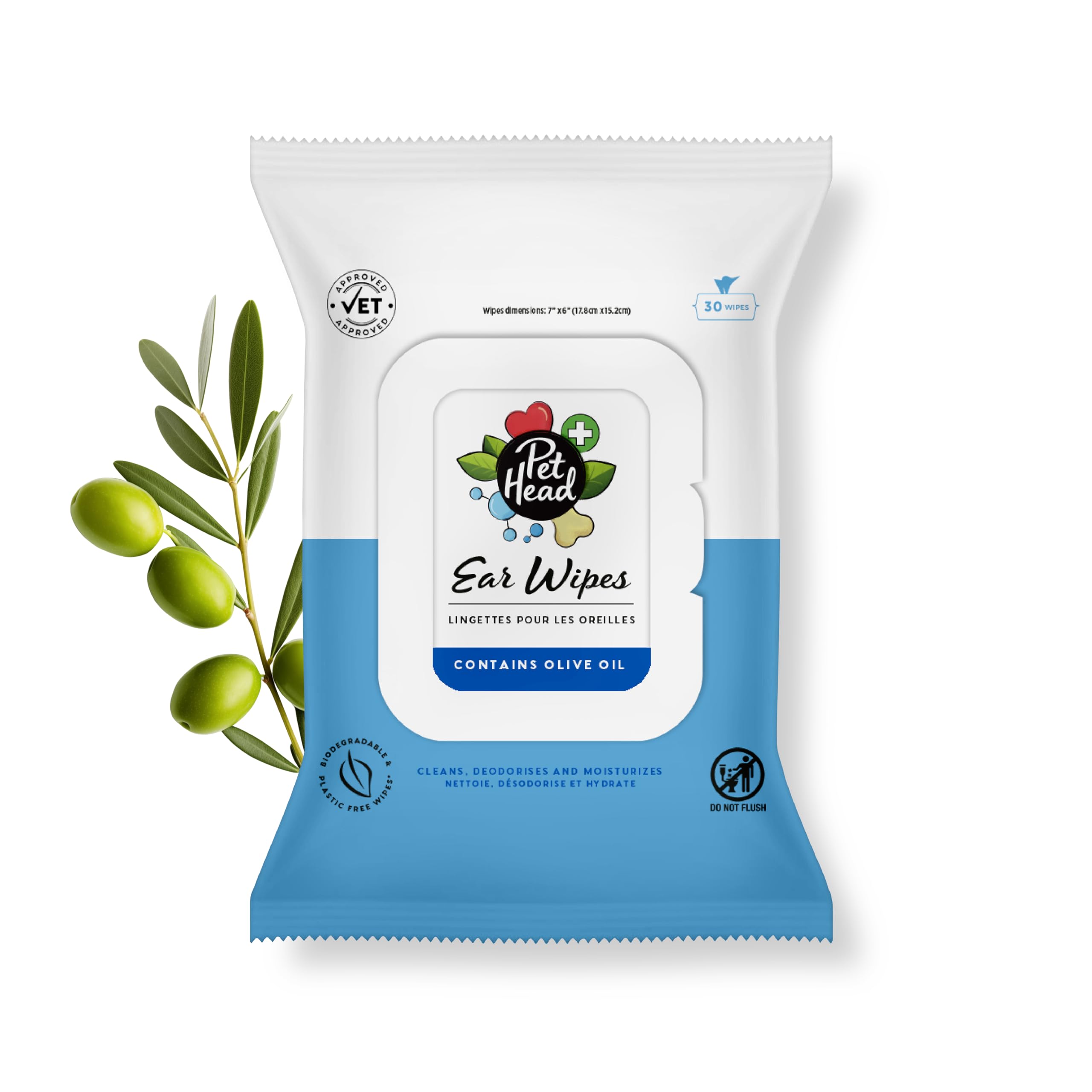 Pet Head Health Ear Wipes For Cats And Dogs | Fragrance-Free | Cleans, Deodorizes And Moisturizes | Removes Dirt, Wax, Discharge