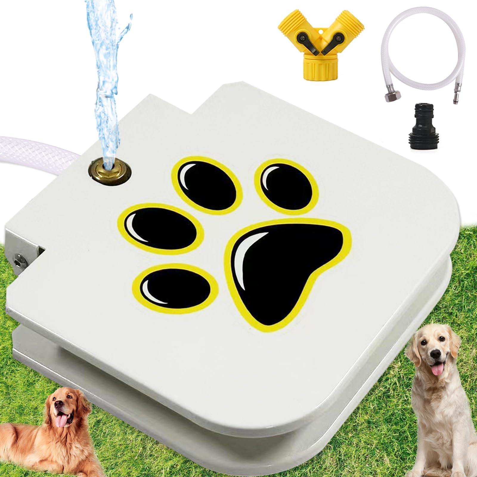 Outdoor Dog Water Fountain Step On - Upgrade Large Dog Sprinkler Drinking Water Dispenser Dog Paw Waterer Activated With Stainle