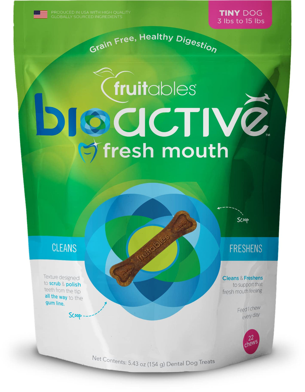 Fruitables Bioactive Dental Chews  Gluten And Grain-Free Dental Treat  Superfood Formulated  Tiny Dogs  22 Count