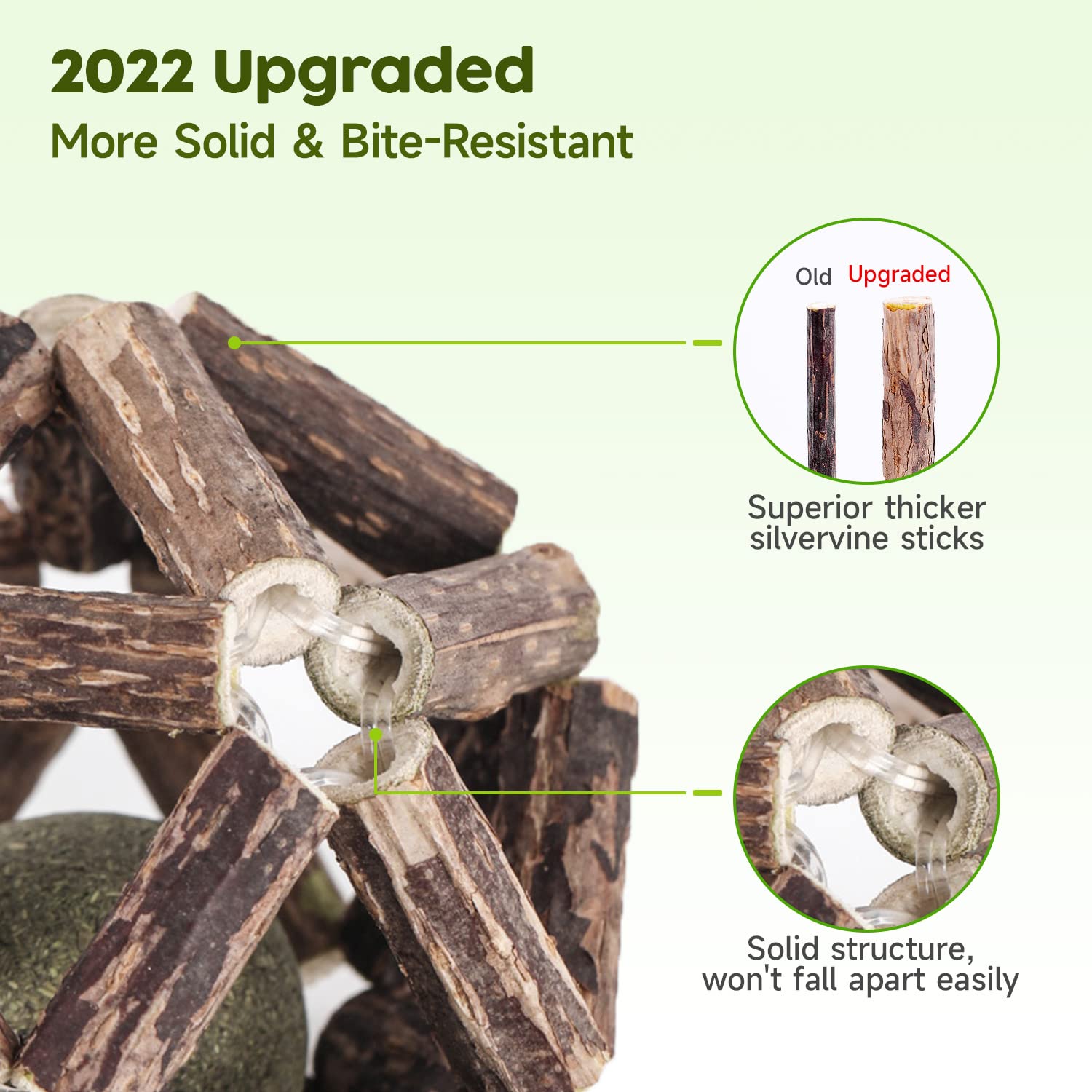 Potaroma Catnip Toys, 3Pcs Cat Toys Natural Silvervine Stick Cage Balls & Bell Ball For Indoor Cats, Kitten Cleaning Teeth Molar Matatabi Cat Chew Toy All Breeds