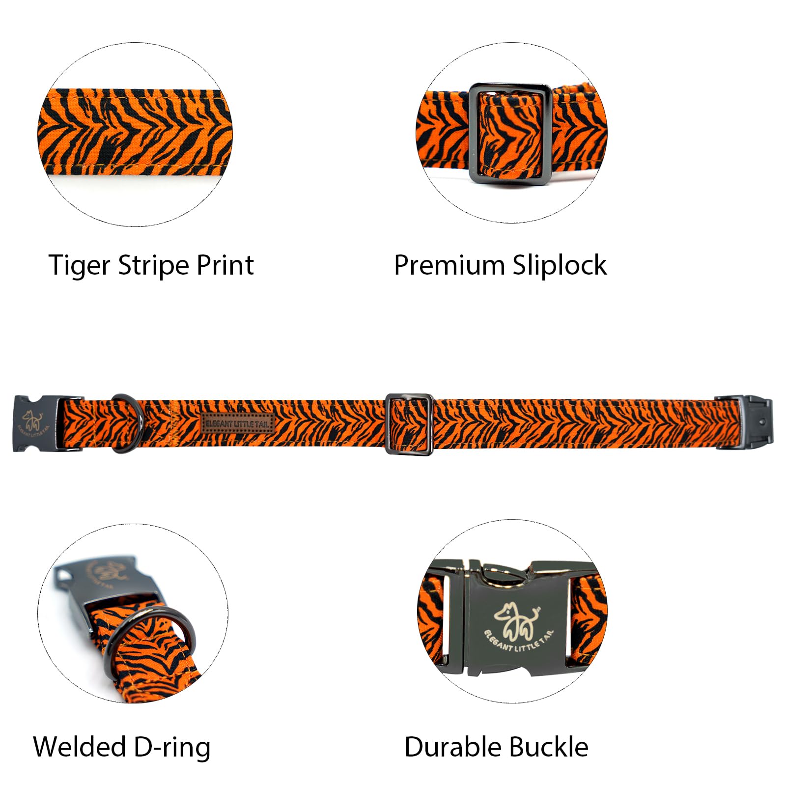 Elegant Tiger Print Cotton Dog Collar - Durable Metal Buckle Collar For Small Dogs