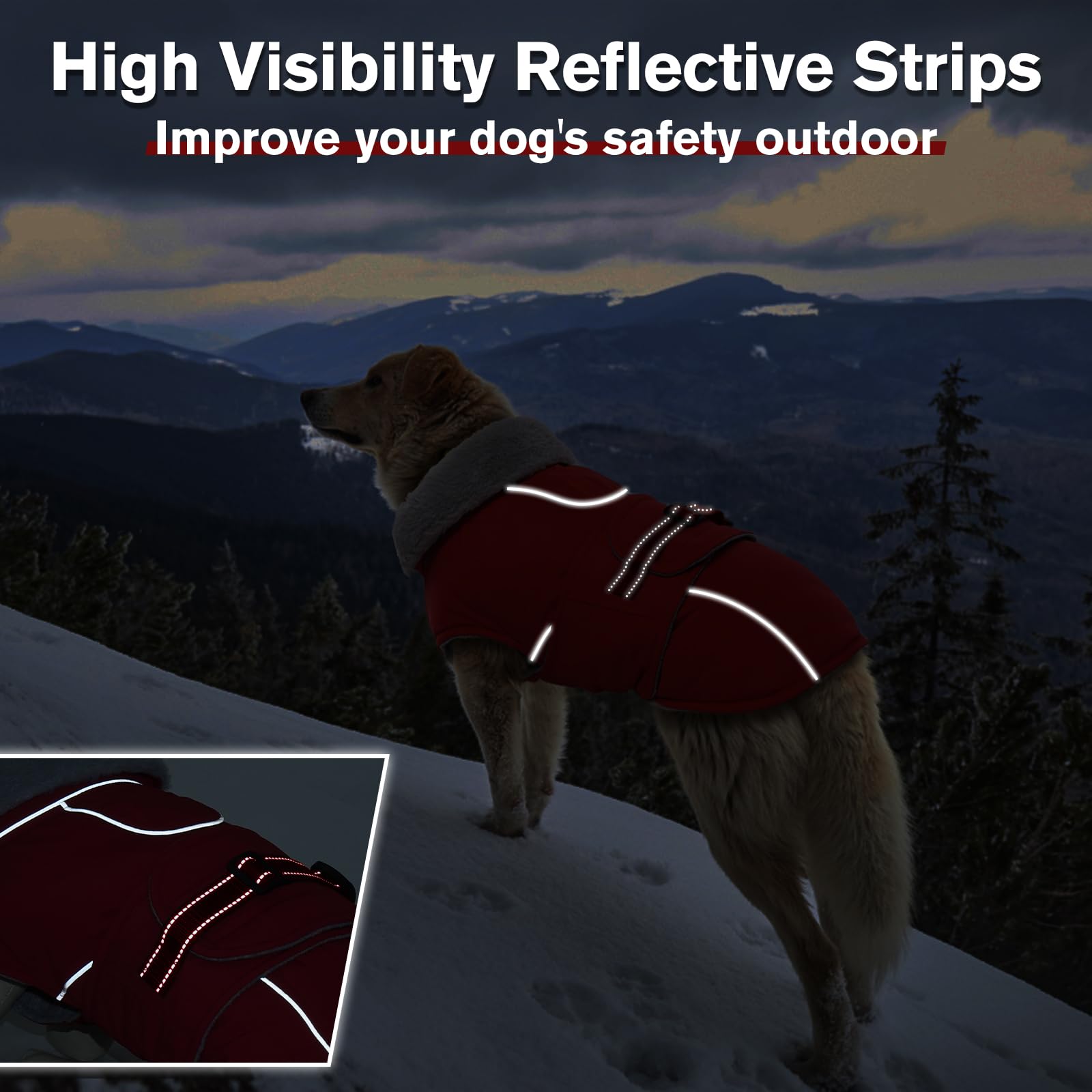 LeLePet Warm Dog Coat - Reflective Fleece Vest, Waterproof, Windproof, Size M, Red