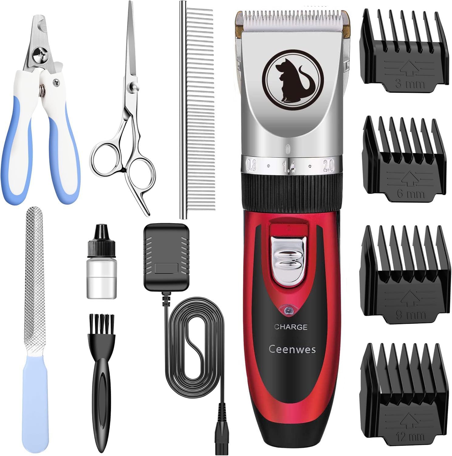 Ceenwes Dog Clippers with Storage Case Low Noise Pet Clippers Rechargeable Trimmer Cordless Grooming Tool Professional Dog Hair 
