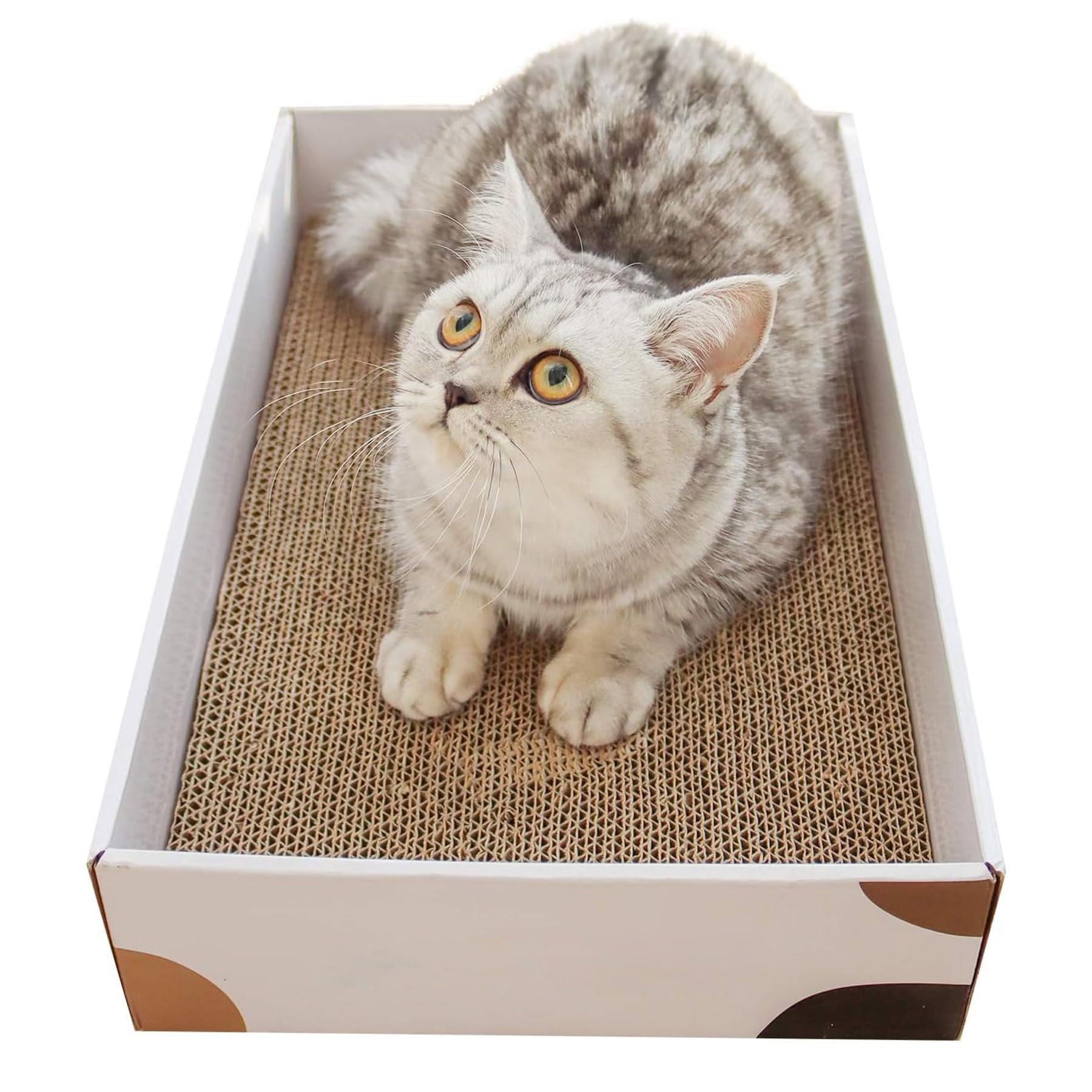 Comsaf Cat Scratcher Carboard Refill Box With 3 Pieces 17'X10' Board, Kitty Cat Scratching Pad Recycle Corrugate Scratcher Cat Scratch Lounge Long Lasting Reversable
