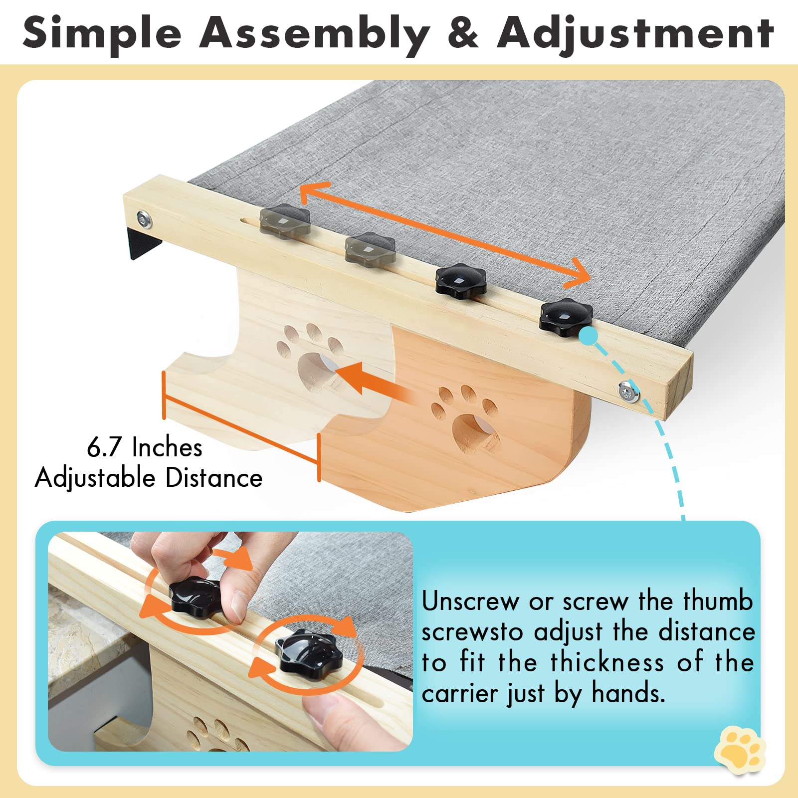 AMOSIJOY Cat Sill Window Perch Sturdy Cat Hammock Window Seat with Wood & Metal Frame for Large Cats, Easy to Adjust Cat Bed for Windowsill, Bedside, Drawer and Cabinet -Like New