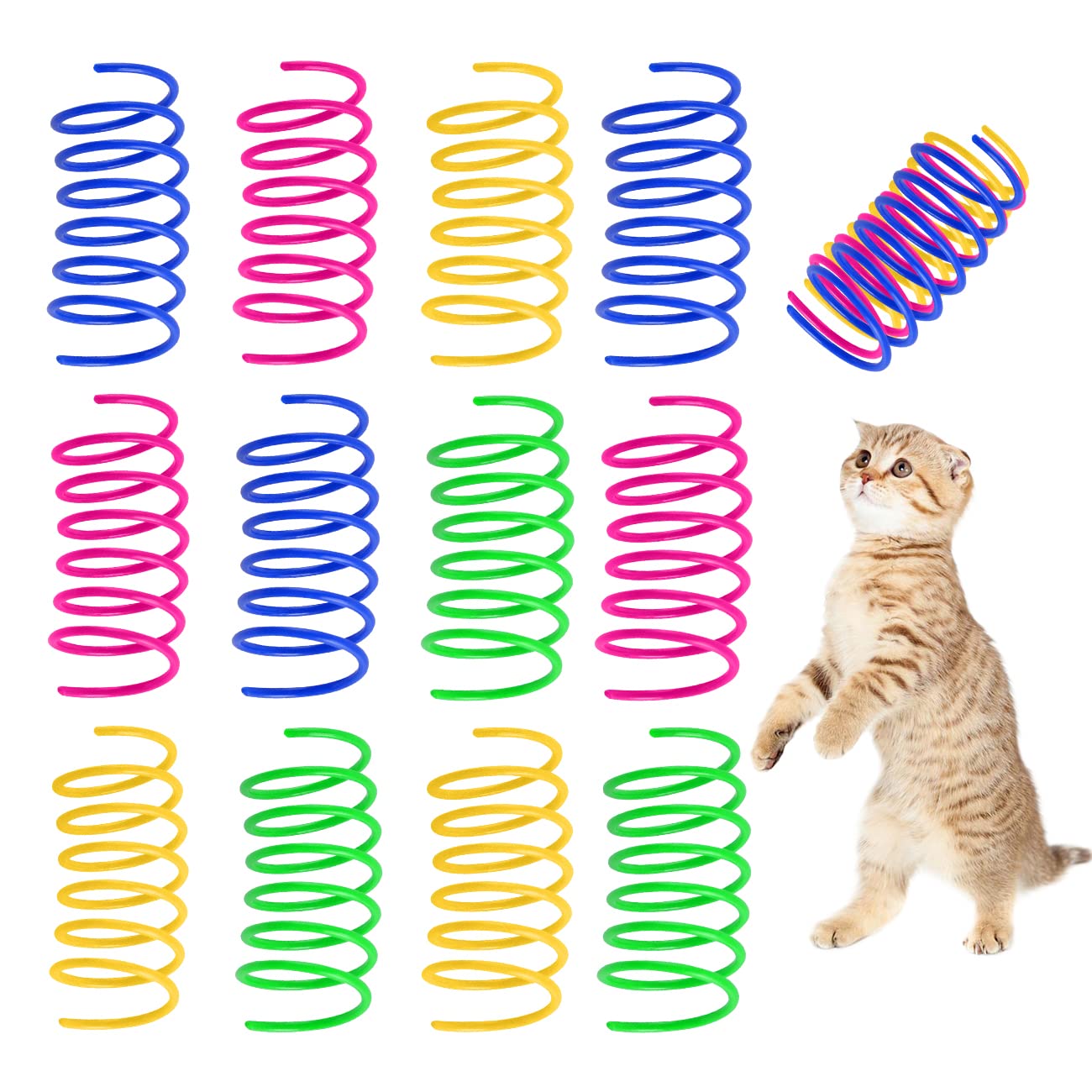 Jcshimo Cat Spring Toys, 120 Pack Creative Toy Plastic Colorful Kitten Spiral Spring Durable Cat Plastic Coil Interactive Toy Fo