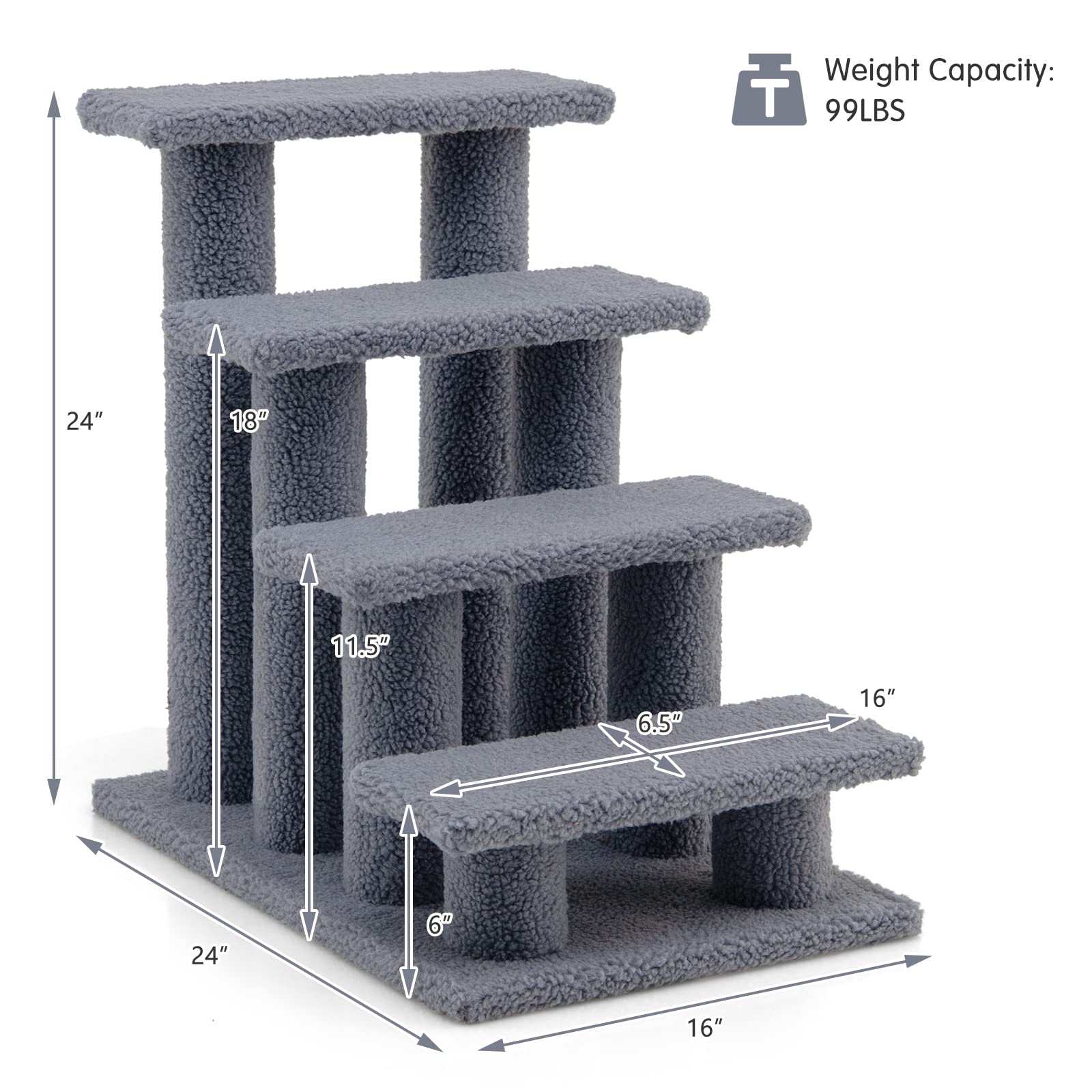Tangkula Pet Stairs For Cats And Dogs, 4-Step Carpeted Ladder Ramp Cat Climber Cat Scratching Post, Multi-Step Dog Stairs For Hi