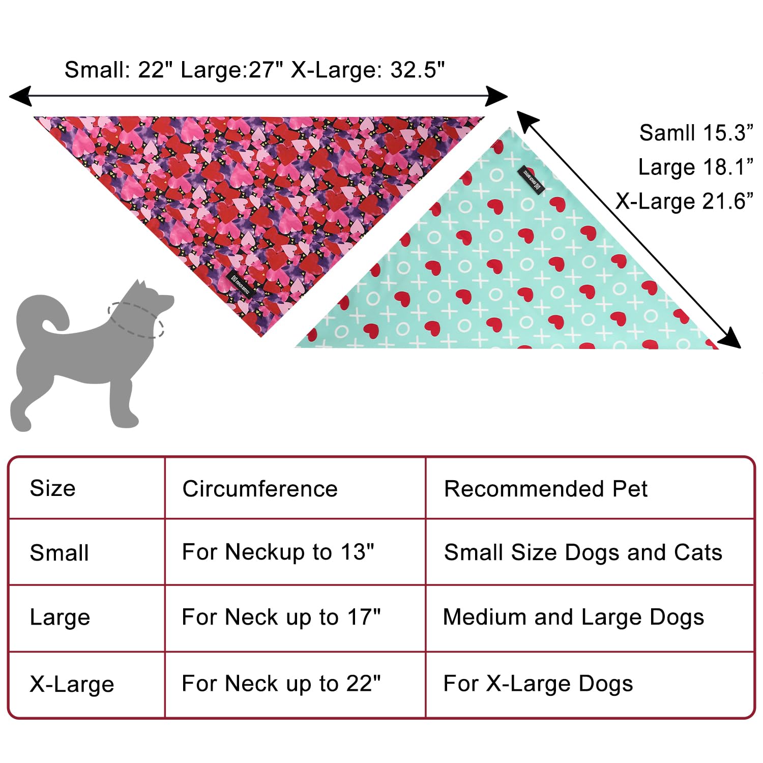 Maca Bates 2 Pack Red And Blue Love Heart Valentine'S Day Dog Bandana Bulk Valentines Dogs Scarf Soft Puppy Bandanas Pet Kershie