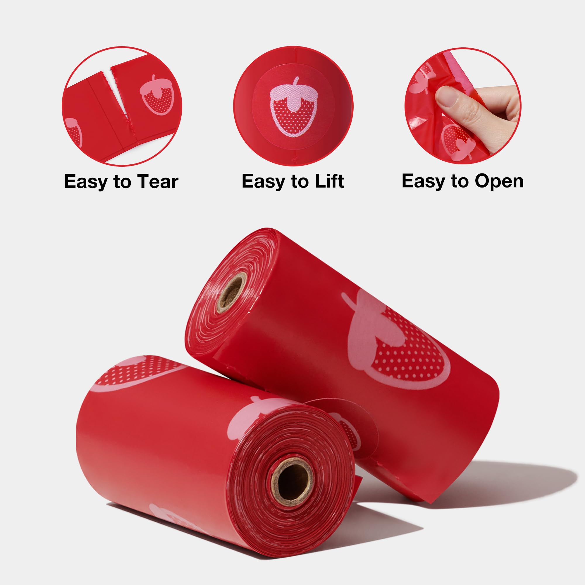 VETRESKA Strawberry Scented Dog Poop Bags - Leak Proof, Extra Thick, 300 Count, Red