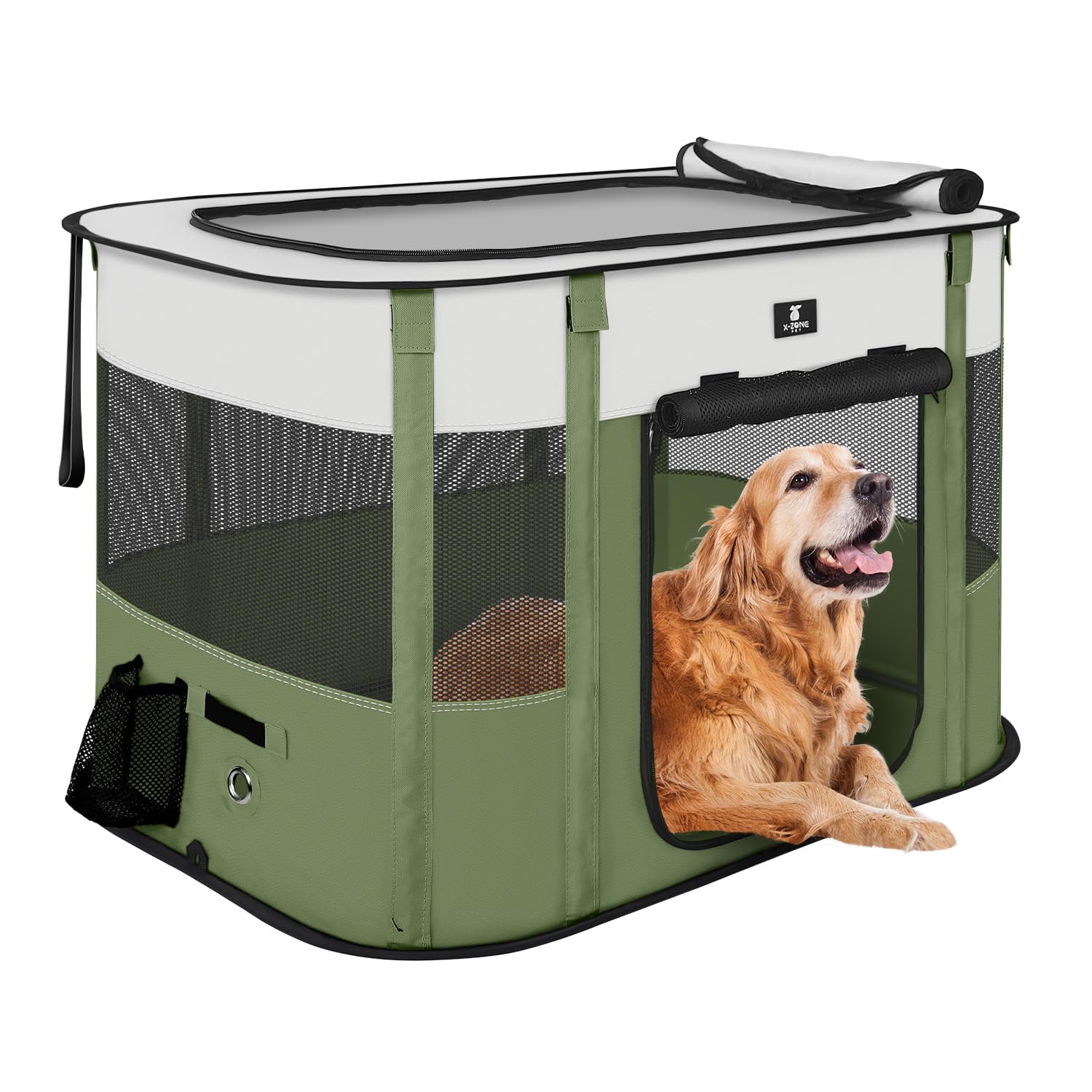 X-ZONE PET Dog Playpen, Puppy Cat Play Pen Portable Foldable Indoor/Outdoor Tent Crate Cage, Portable Pet Crate Medium Size Gree