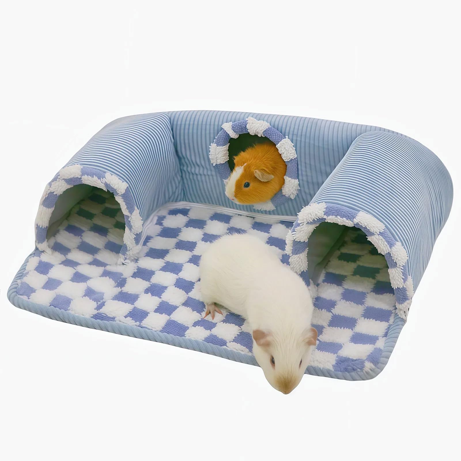 Lfokd Guinea Pig Hideout Tunnel With Warm Bed For Bunny 3 Cave Small Animal Tunnel Toy Cages Blue
