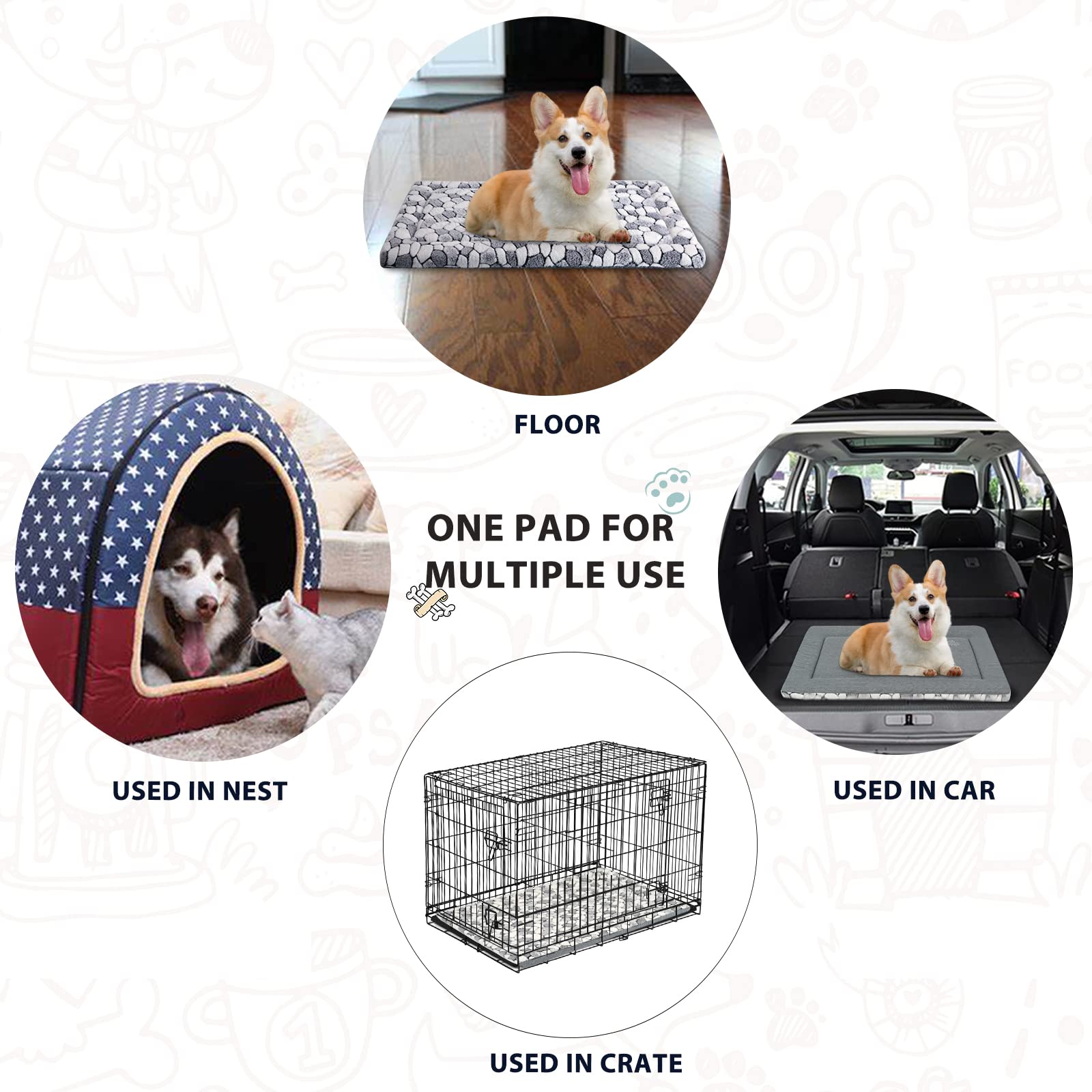 Vankean Dog Crate Pad Bed Mat Reversible (Warm & Cool), Soft Pet Sleeping Mat Dog Bed For Crate Suitable For Small To Xx-Large D