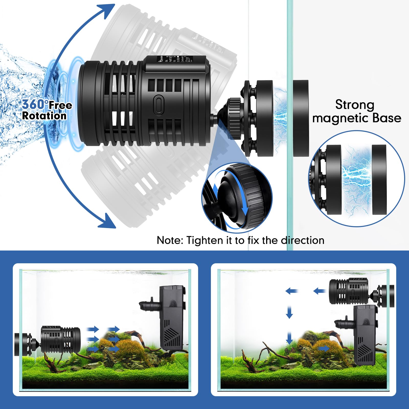 hygger 1320GPH Aquarium Wave Maker Pump with Strong Magnetic Suction Base, Ultra-quiet 360 Degree Rotating Submersible Power Hea