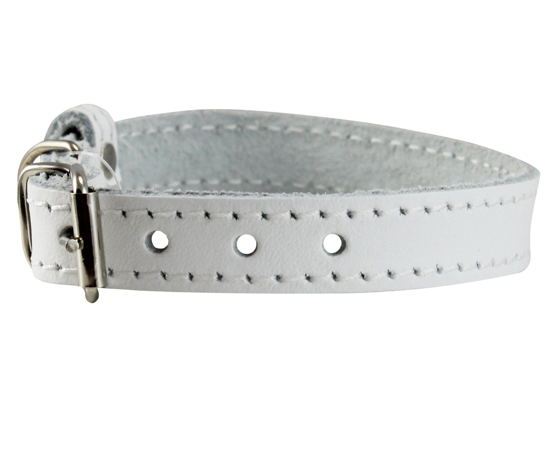 Genuine Leather Dog Collar For Smalles Dogs And Puppies 3 Sizes White (Neck: 8'-9.75'; 3/8' Wide)