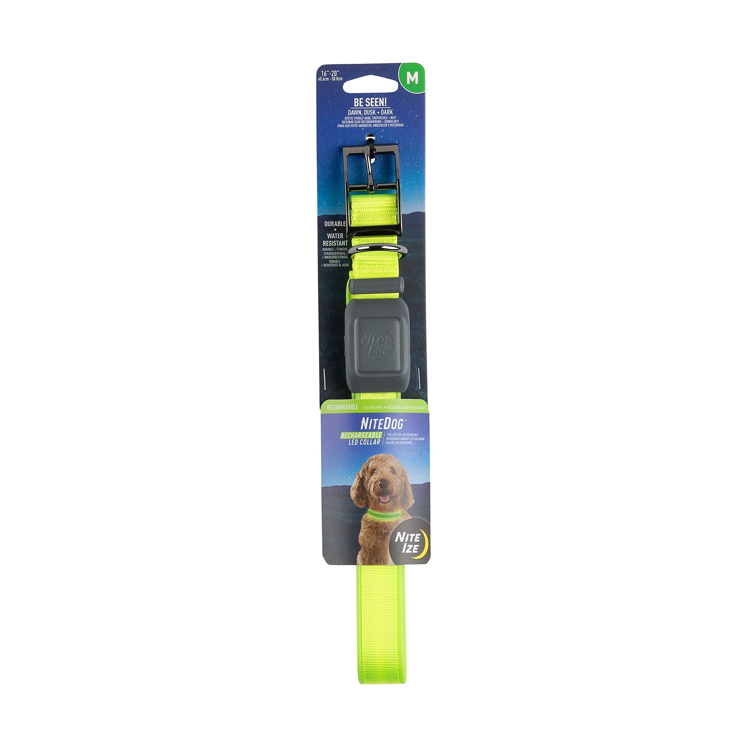 Nite Ize Nitedog Rechargeable Led Collar, Usb Rechargeable Light Up Dog Collar W/Metal Buckle, Water Resistant, Lime