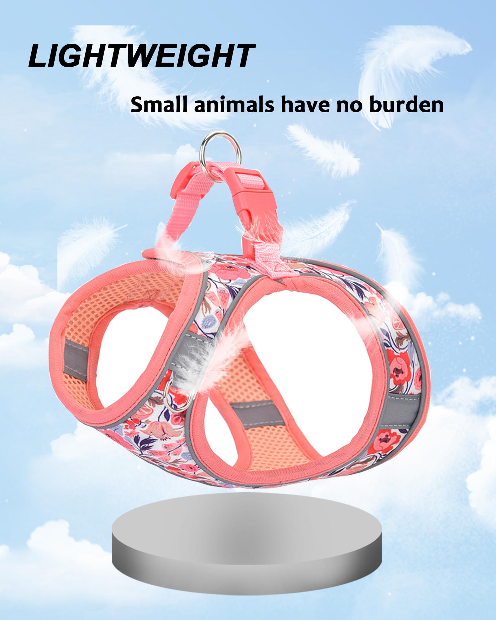 JUFOO S Peach Flower Pattern Dog Harness and Leash Set,No Escape Easy Walk Puppy Harnesses for Training Walking,Breathable Adjus