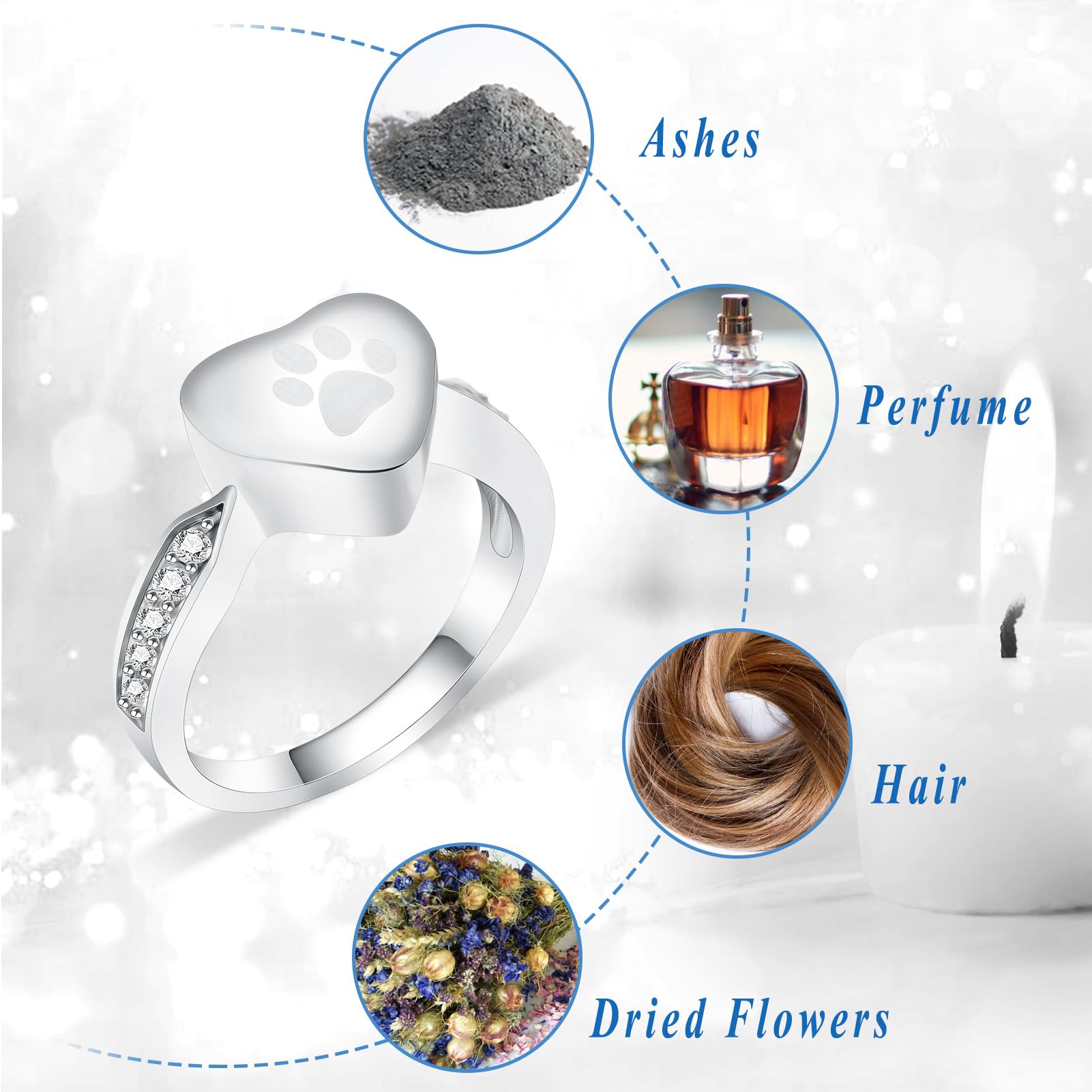 Love Heart Urn Ring For Pet Dog Cat'S Ashes Keepsake Memorial Jewelry Paw Print Cremation Finger Rings