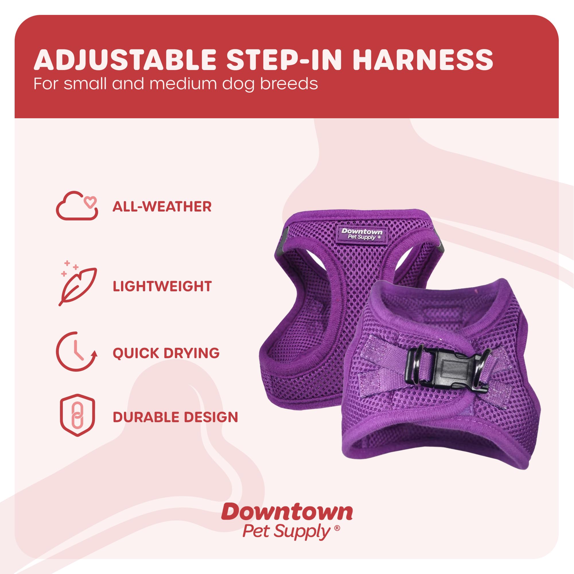 Downtown Pet Supply Step In Harness For Small Dogs No Pull, X-Small, Purple - Adjustable Buckle Strap Harness With Padded Mesh Fabric And Reflective Trim