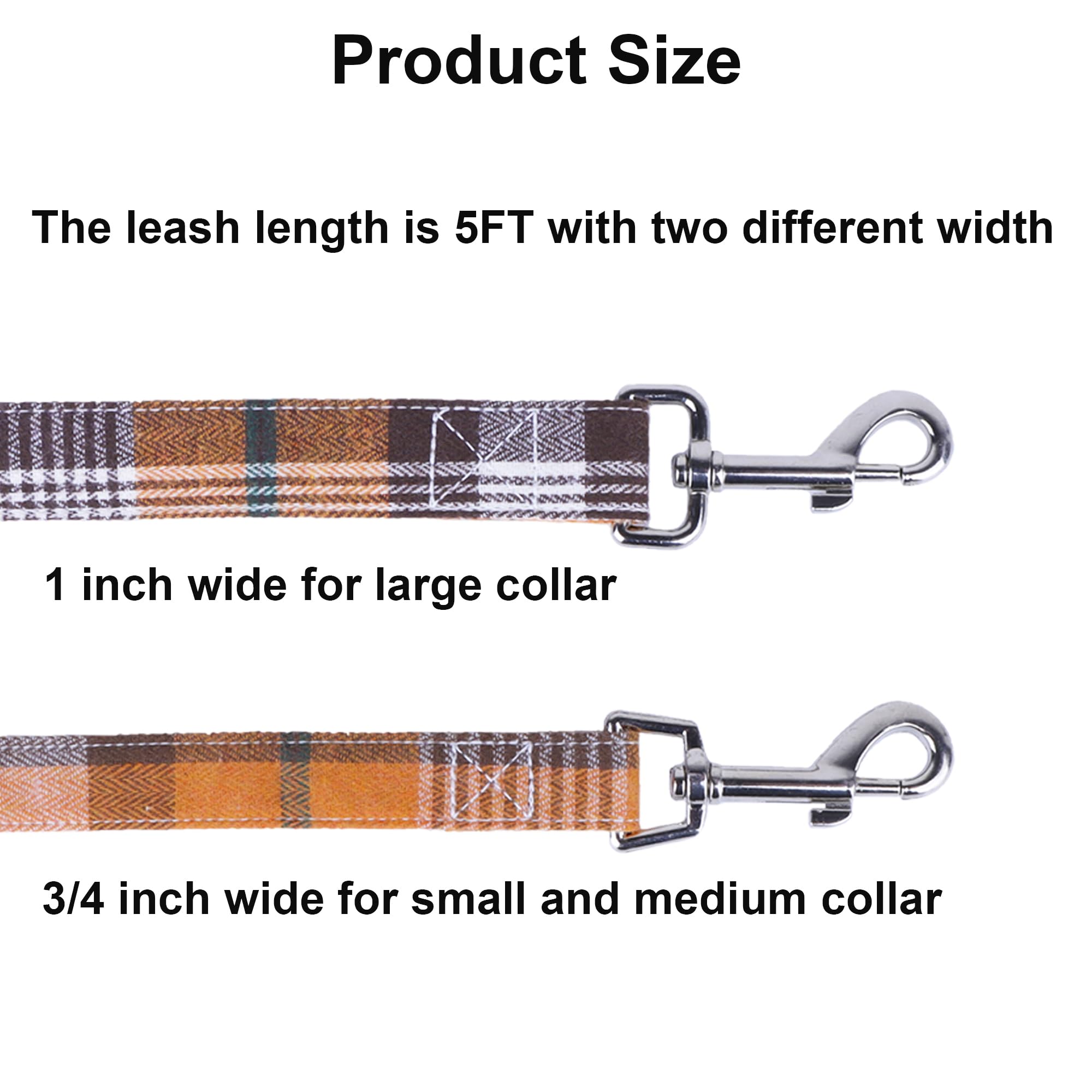 Adoggygo Fall Dog Collar With Leash, Halloween Thanksgiving Dog Bowtie Collar, Adjustable Orange Plaid Dog Fall Collar Leash For Small Medium Large Dogs Pets (Large)