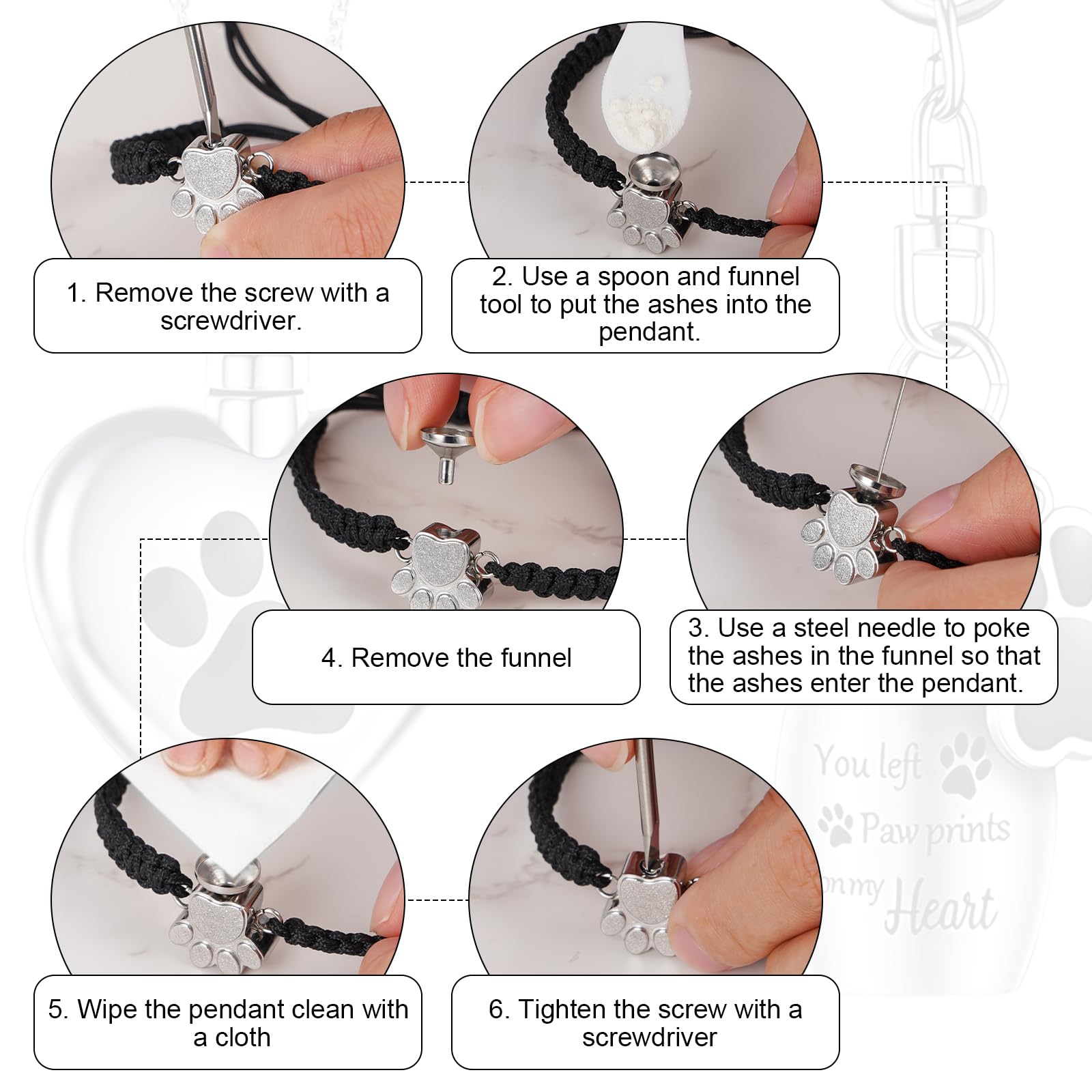 Faculx 3-Piece Cremation Jewelry Set For Ashes - Heart Urn Necklaces For Ashes, Paw Print Urn Bracelet For Ashes, Keychain - Ash