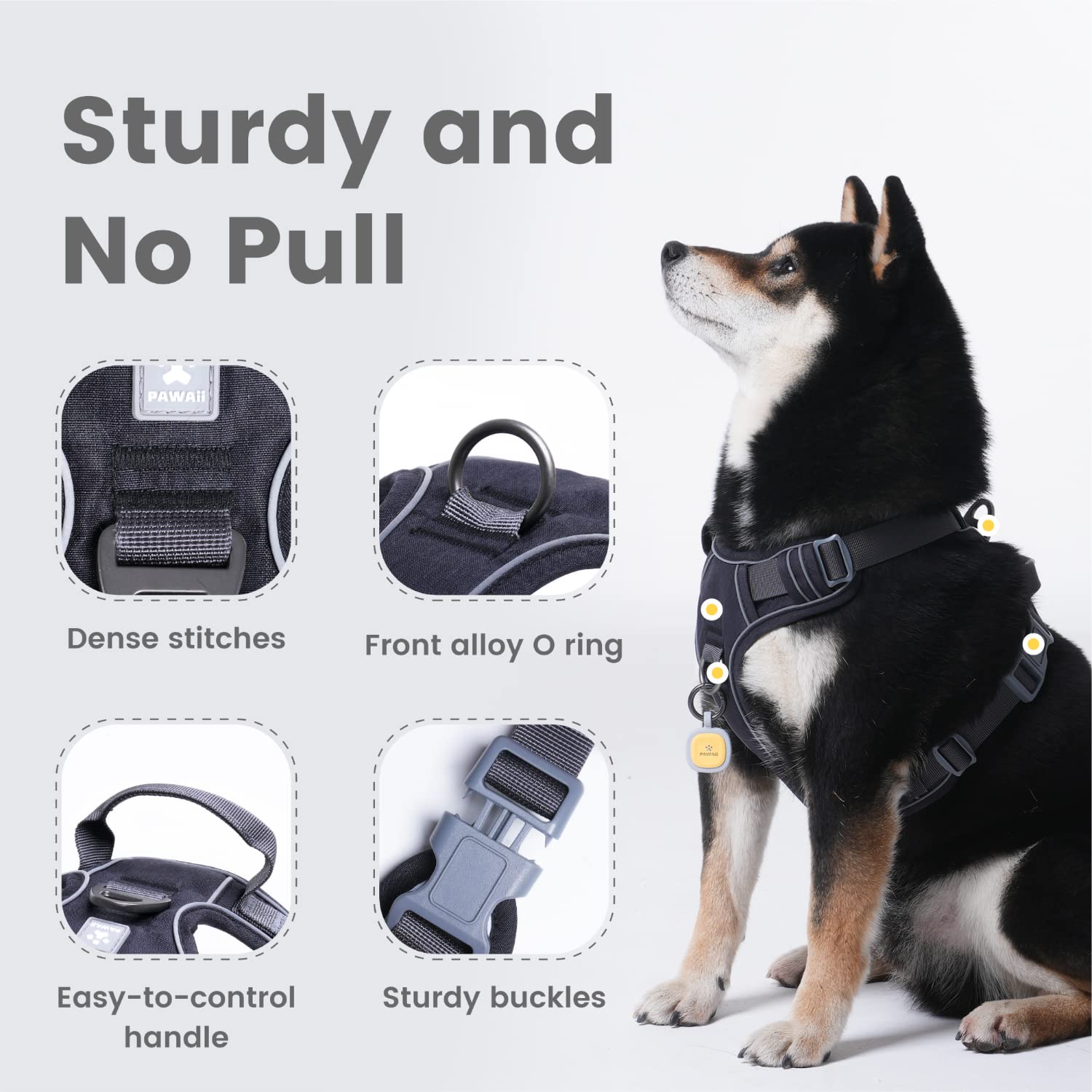 Pawaii Dog Harness For Large Dogs No Pull, No Pull Dog Harness With Pet Id Tag, No Choke Front Clip Harness Dog, Adjustable Soft Padded Pet Vest With Easy Control Handle