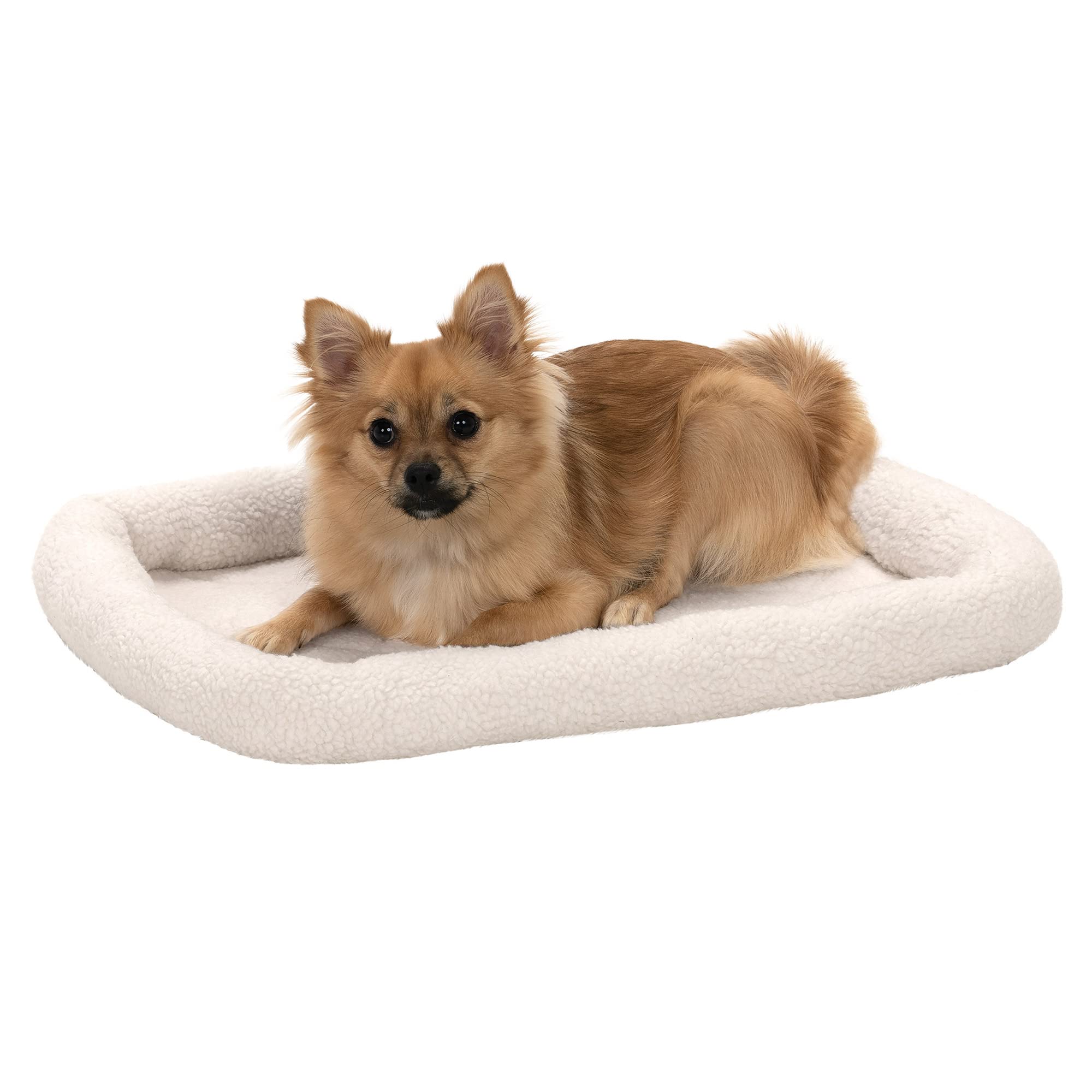 Furhaven Dog Bed For Small Dogs & Indoor Cats, 100% Washable, Sized To Fit Crates - Sherpa Fleece Bolster Crate Pad - Cream, Sma