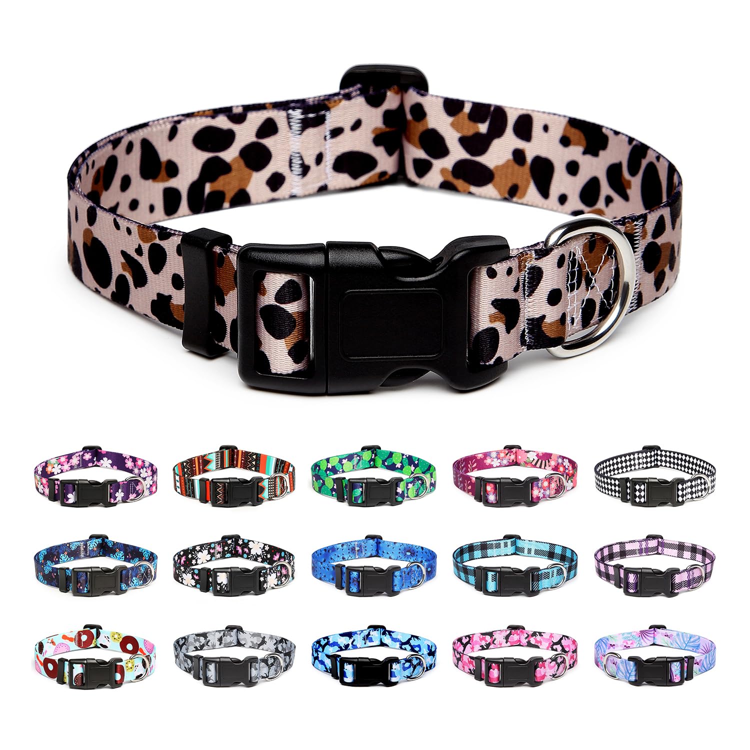 Mercano Adjustable Dog Collar - Special Design Patterns, Soft Nylon Comfortable Durable Pet Collar For Small Medium Large Dogs (M, Leopard)