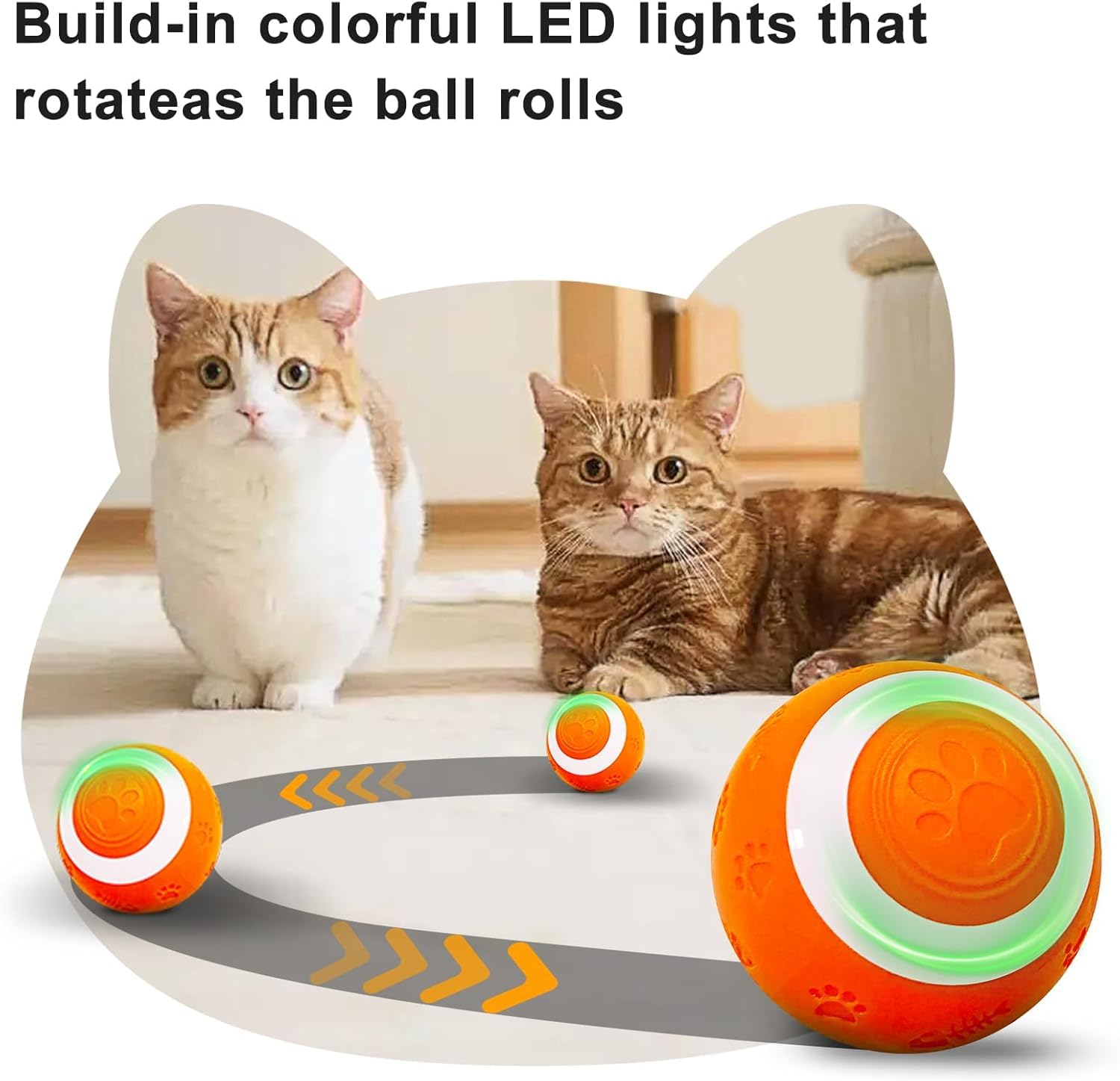 SEALON Electric Interactive Cat Toy Ball - Indoor Play Ball for Cats 6 Months, Orange, Fun & Exercise for Weight Loss, 1 Pack