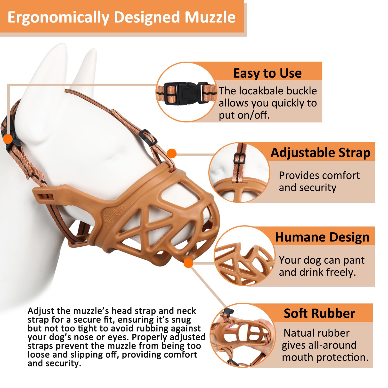 Barkless Dog Muzzle, Basket Muzzle For Biting, Chewing And Scavenging, Humane Cage Mouth Cover, Perfect For Grooming And Training Small, Medium, Large Aggressive Reactive Dogs