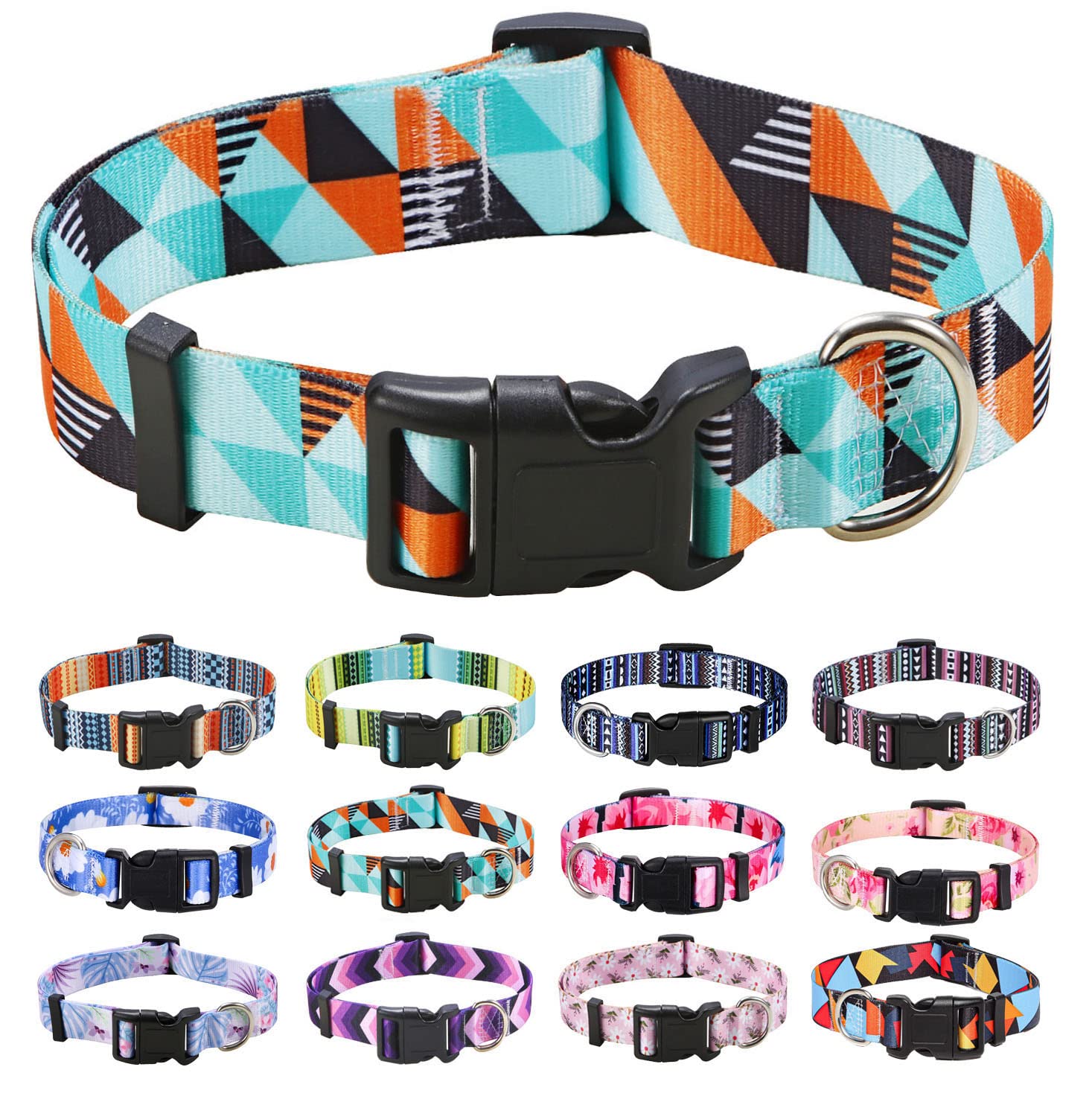 Mihqy Dog Collar With Bohemia Floral Tribal Geometric Patterns - Soft Ethnic Style Collar Adjustable For Small Medium Large Dogs (Geometry,Xs)