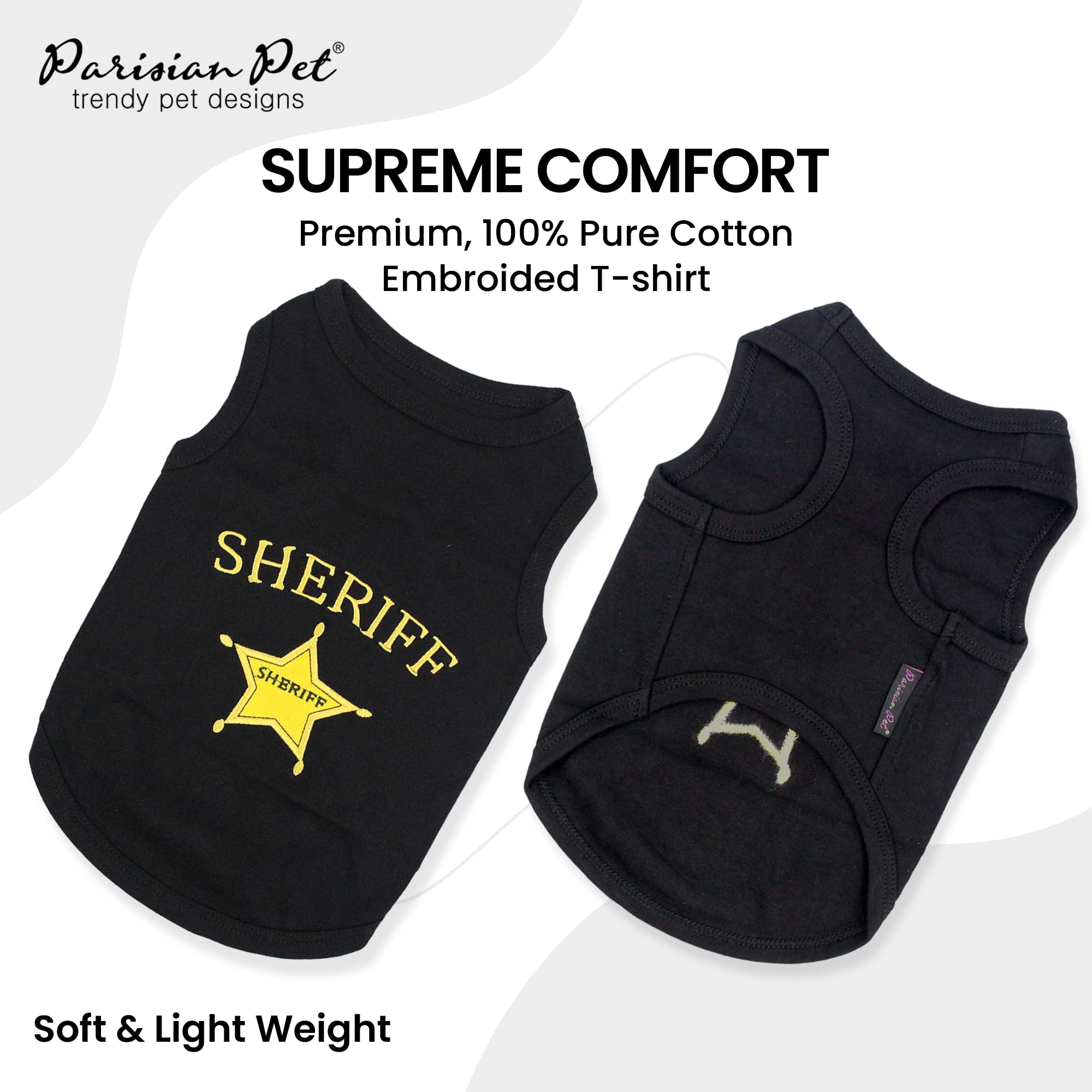Parisian Pet Dog Tshirt - Embroidered “ Sheriff “ Dog Shirt - Lightweight And Skin Friendly Dog Clothes - Sleeveless Dog Tee Shirts - Machine Washable Dog Shirt For Large Dogs - 2Xl