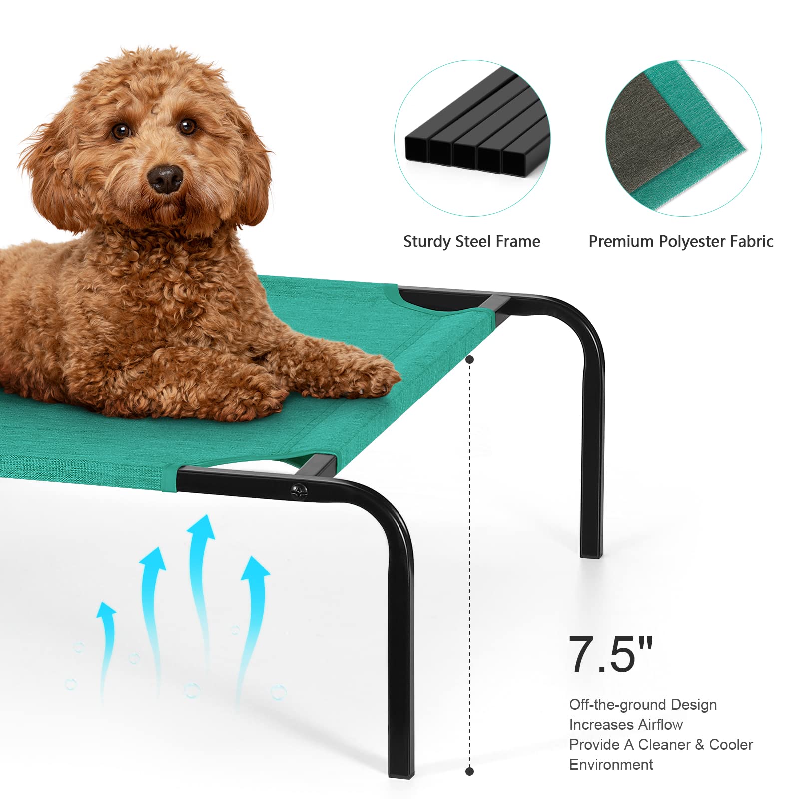 Oyeal Small Dog Cot, Elevated Pet Bed For Cats & Dogs, Cooling, Portable Pet Mat, Indoor Outdoor, Lightweight, Green, 27Kg Weight Capacity