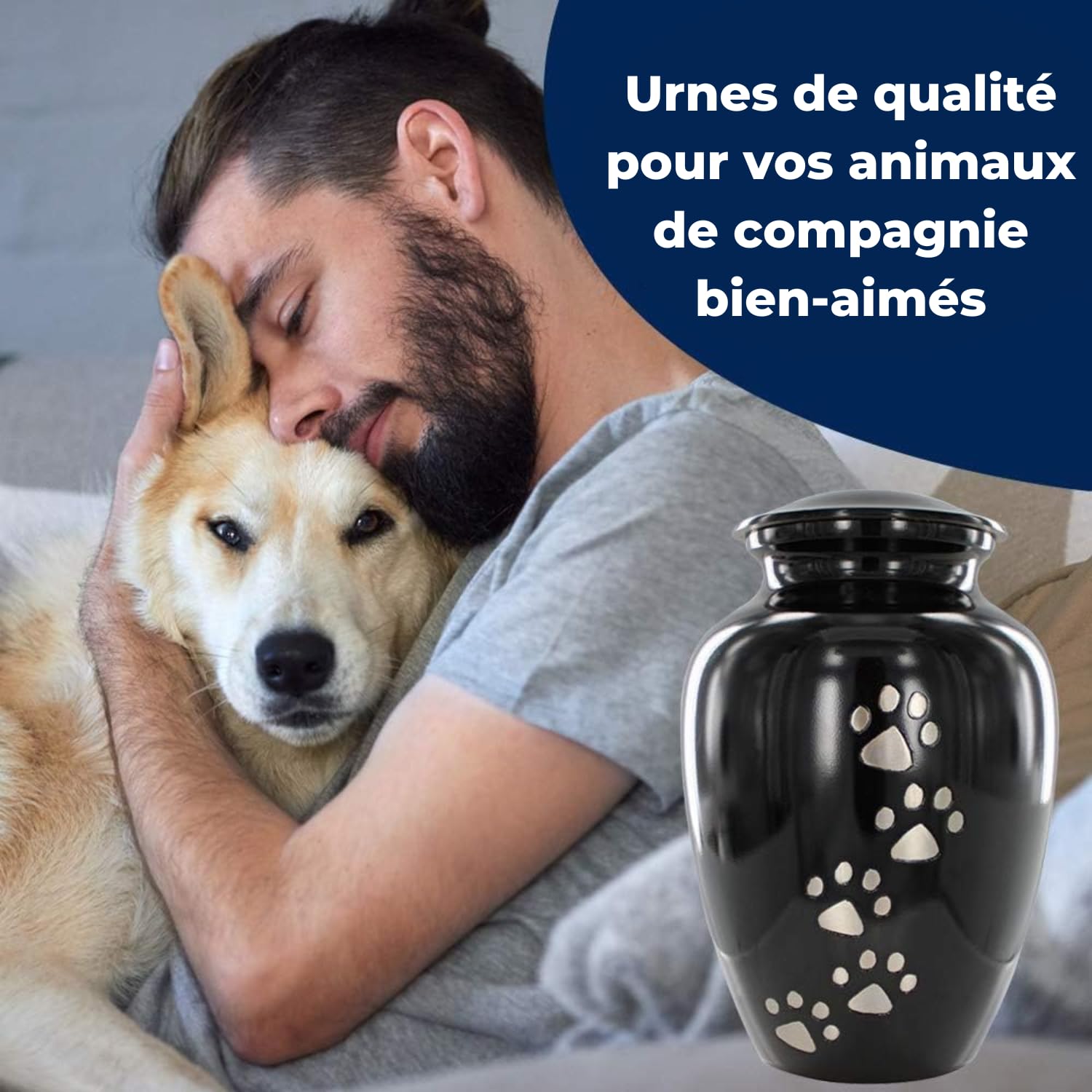 Trupoint Memorials Large Pet Urn for Dogs and Cats Ashes, Paws Print White Cremation Urns for Pets up to 122 lbs