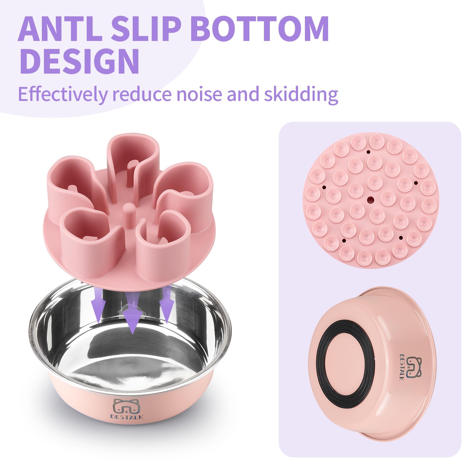 Stainless Steel Slow Feeder Dog Bowl, Bestalk 2-in-1 Metal Dog Bowls with Silicone Slow Feeder Insert for Small, Medium, Large D