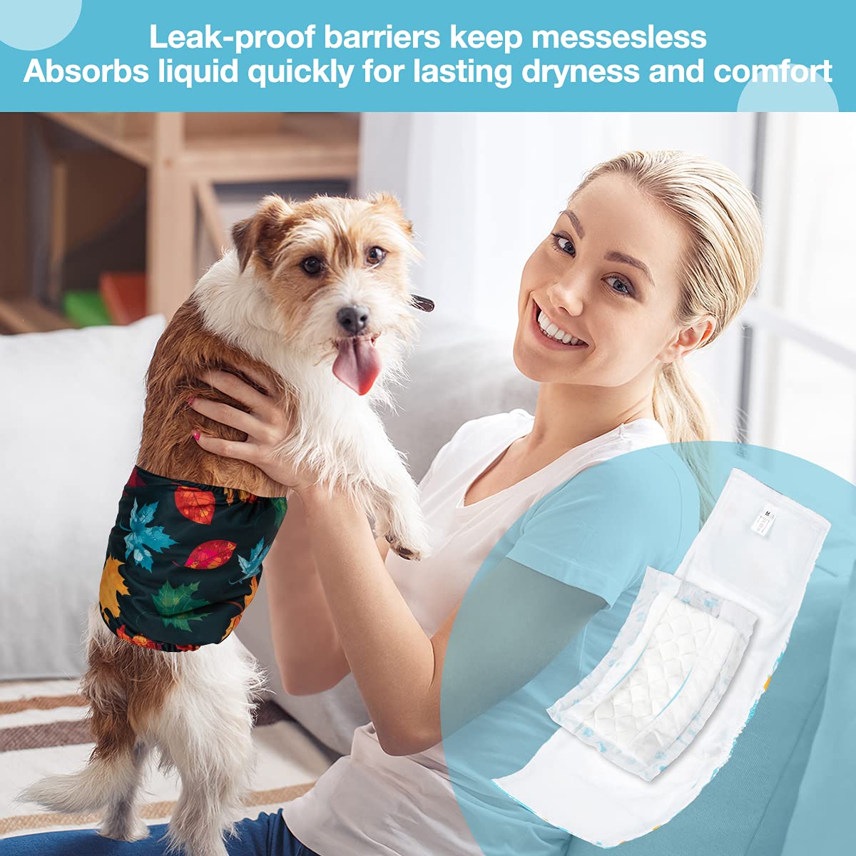 Leopinky Disposable Dog Diaper Booster Pads M - 100 Count, Dog Diaper Liners For Male & Female Dogs, Inserts Fit Most Puppy Diapers - Pet Belly Bands And Male Dog Wraps