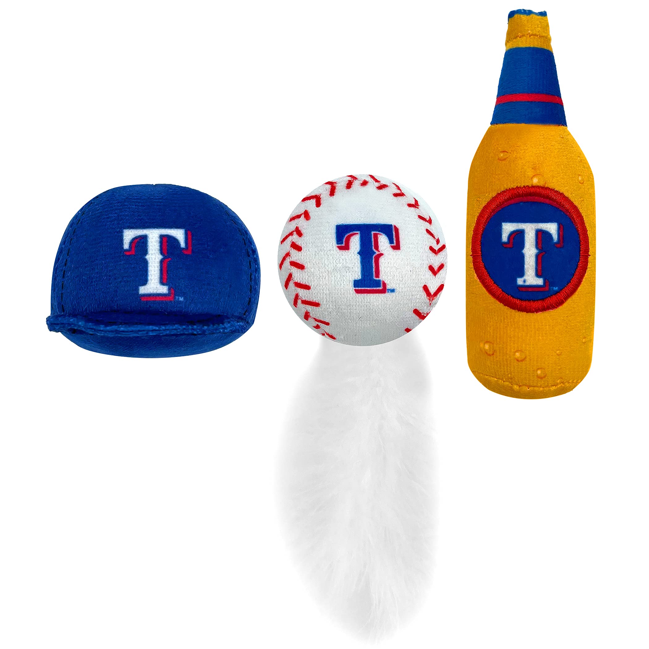 Best Plush Cat Toy: Mlb Texas Rangers Complete Set Of 3 Piece Cat Toys Filled With Fresh Catnip. Includes: 1 Baseball Cap Cat To