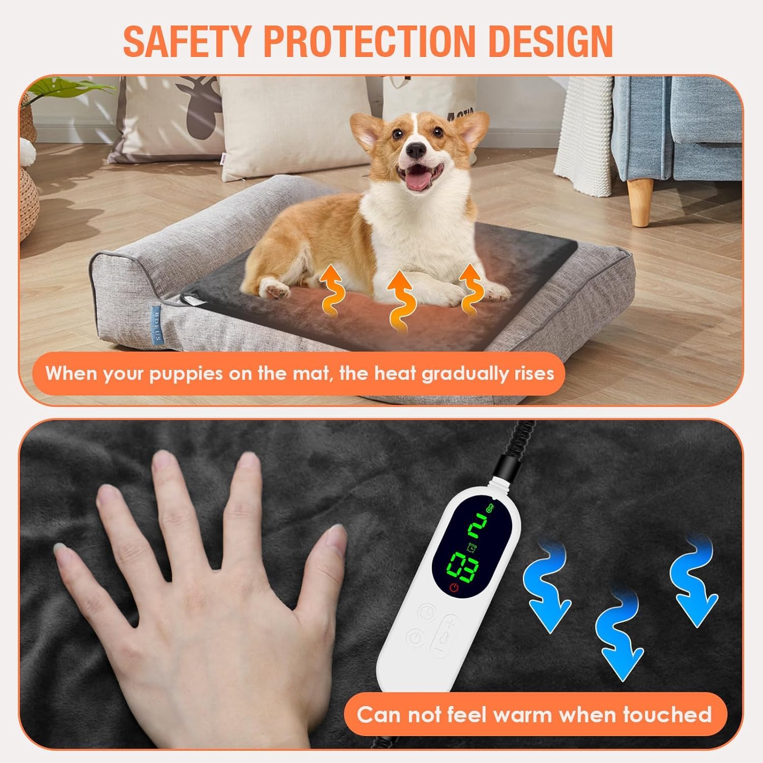 ENJOY PET Dog Heating Pad, 13-Level Timer, 9-Level Temp, Small, Grey, Model PA-H01, Chew Resistant Cord, Auto Power Off