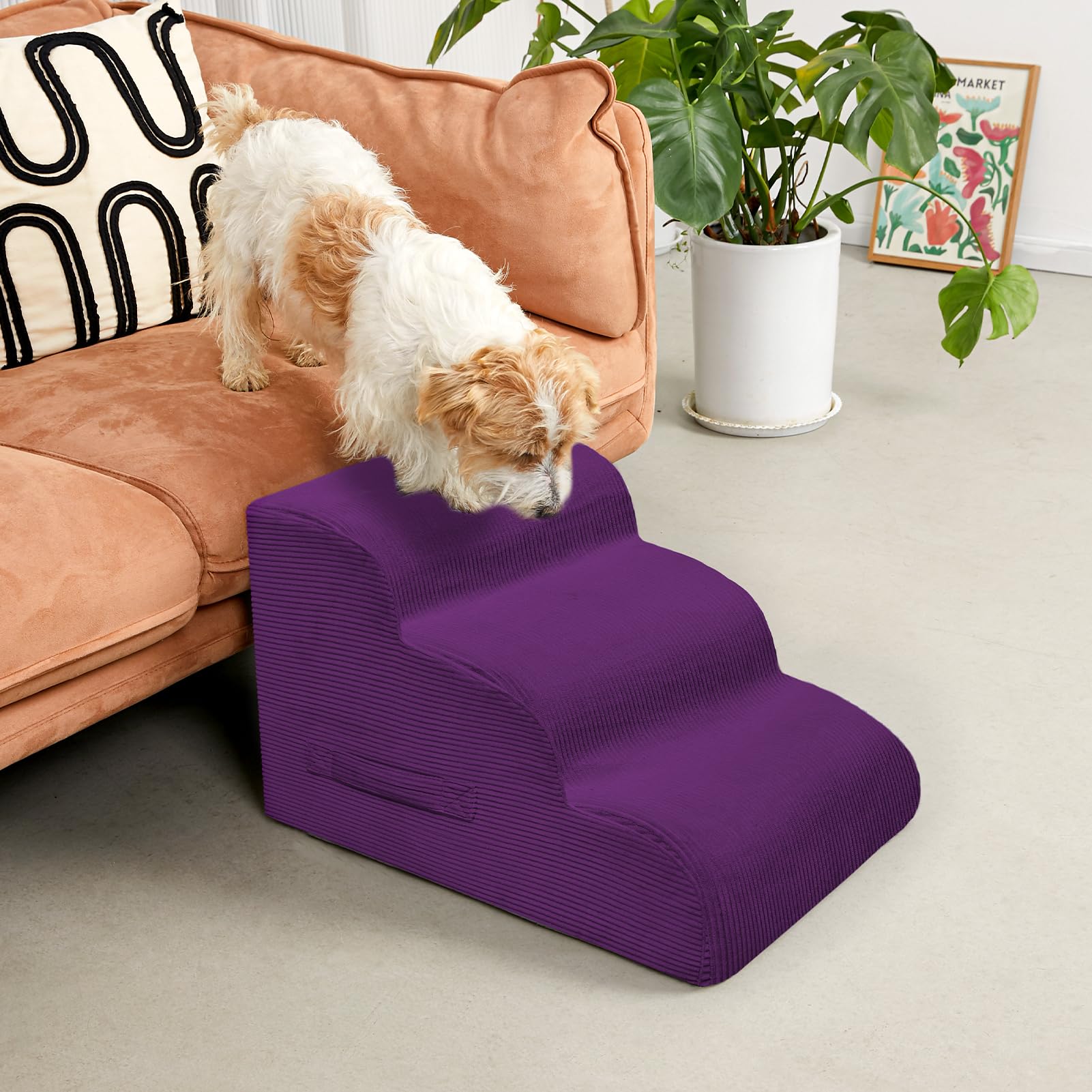 Mesa Lemon Dog Steps for Small Dogs, 4-Step Dog Ramp and Stairs for High Beds and Sofa, Non-Slip Pet Stairs Removable and Easy t