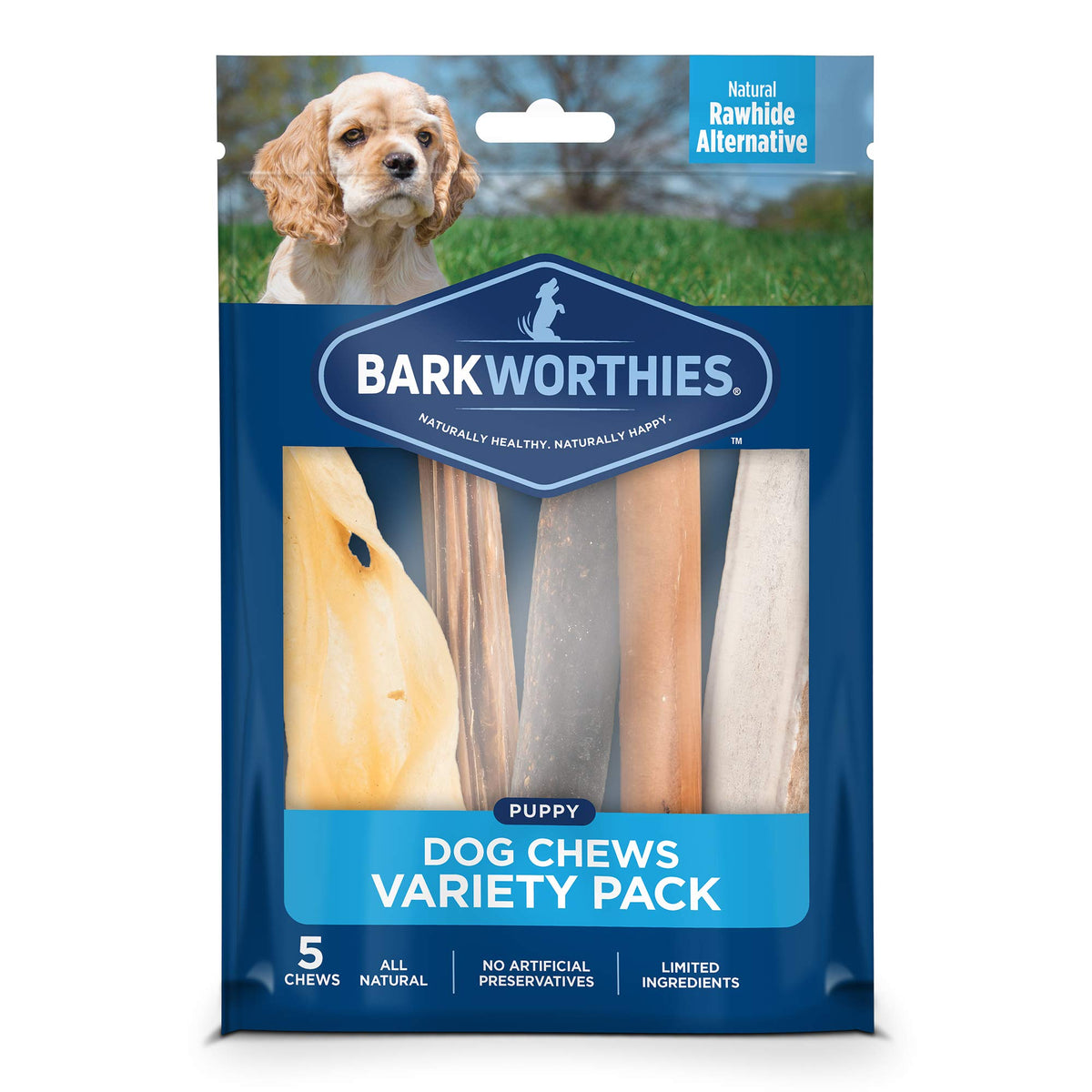 Barkworthies Puppy Variety Pack - 5 Count (Pack Of 1) - Protein-Rich, All-Natural, Easily Digestible, Rawhide Alternative, Promotes Dental Health