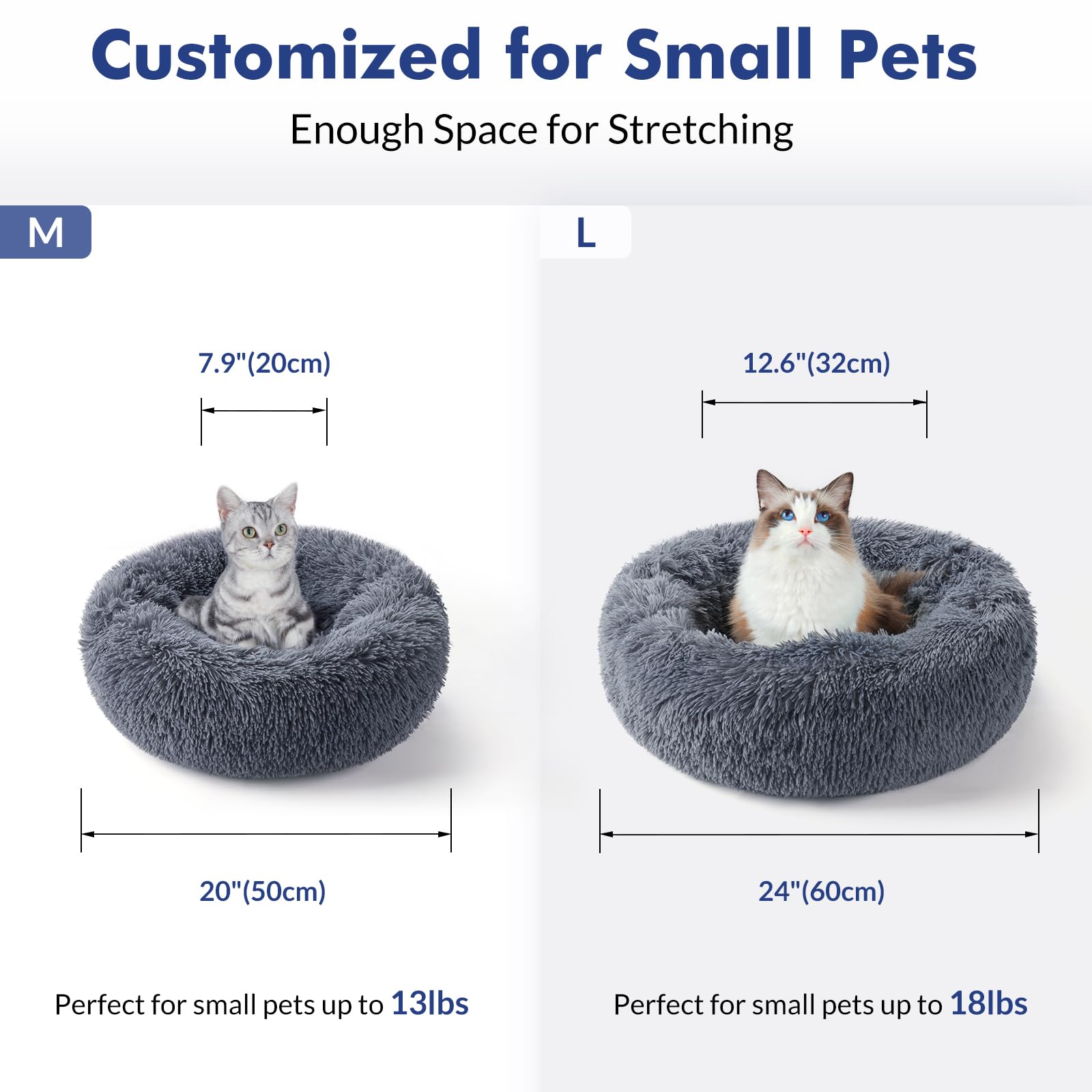 Rabbitgoo Cat Beds For Indoor Cats, 24 Inches Cat Bed Machine Washable, Fluffy Round Pet Bed Non-Slip, Calming Soft Plush Donut Cuddler Cushion Self Warming For Small Dogs Kittens, Dark Grey, Large