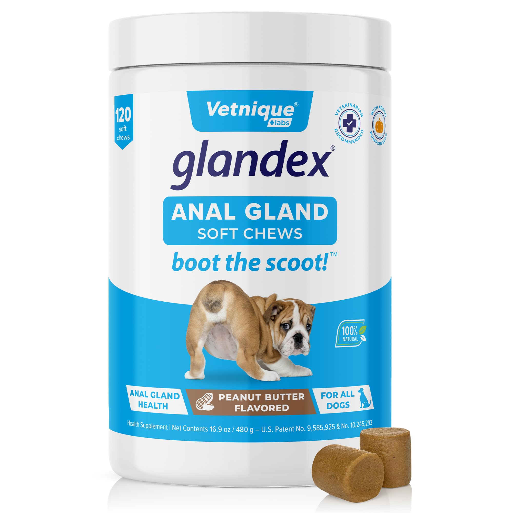 Vetnique Glandex Anal Gland Soft Chew Treats with Pumpkin for Dogs Digestive Enzymes, Probiotics Fiber Supplement for Dogs Boot 