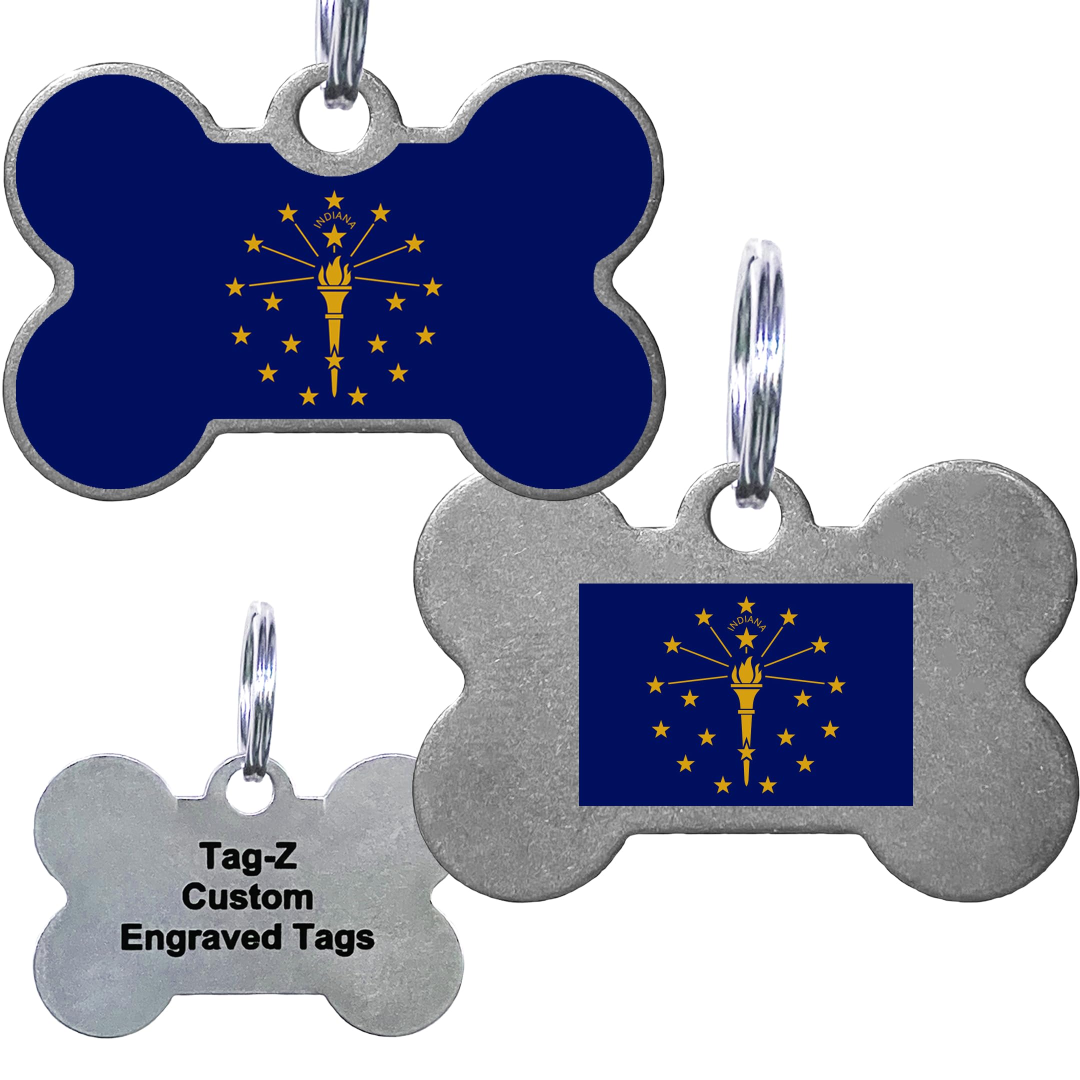 Indiana Flag Pet Id Tags, Custom Printed And Laser Engraved Bone