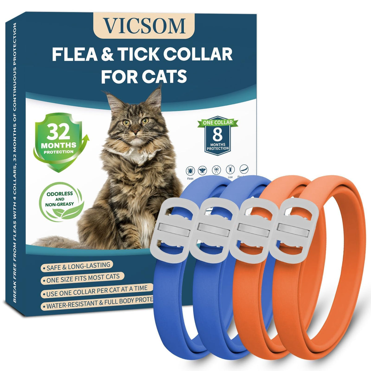 4 Pack Flea And Tick Collar For Cats, 32 Months Flea And Tick Treatment, Flea And Tick Prevention, Waterproof, Adjustable Flea A